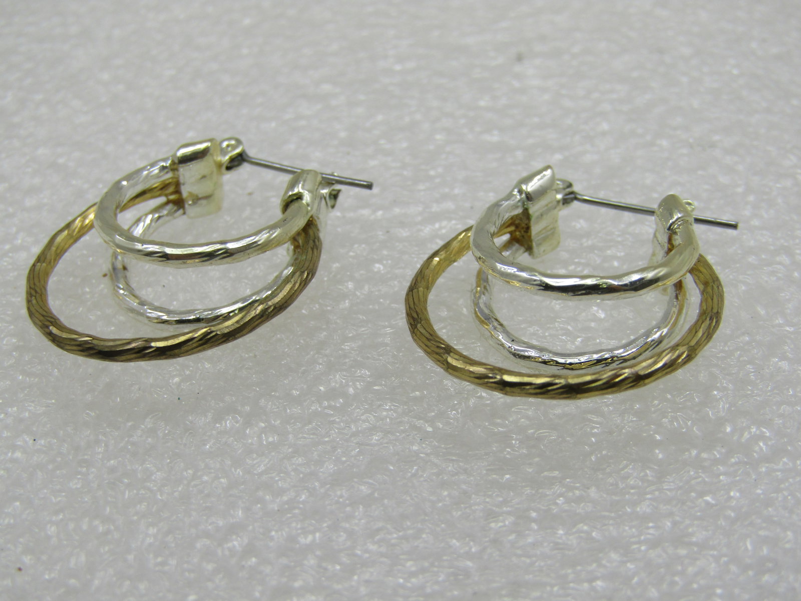 Two Tone Staggered Hoop Earrings, Pierced, 1" - 6