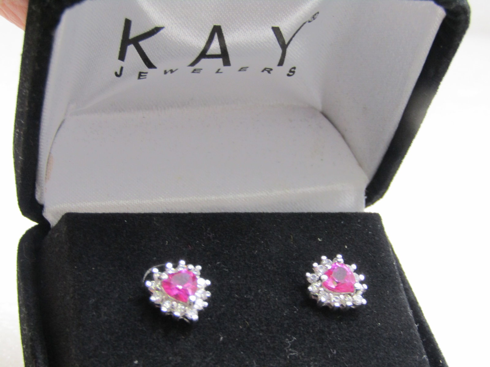 Sterling Heart Halo Red Clear CZ Earrings, Kay Jewelers - 6