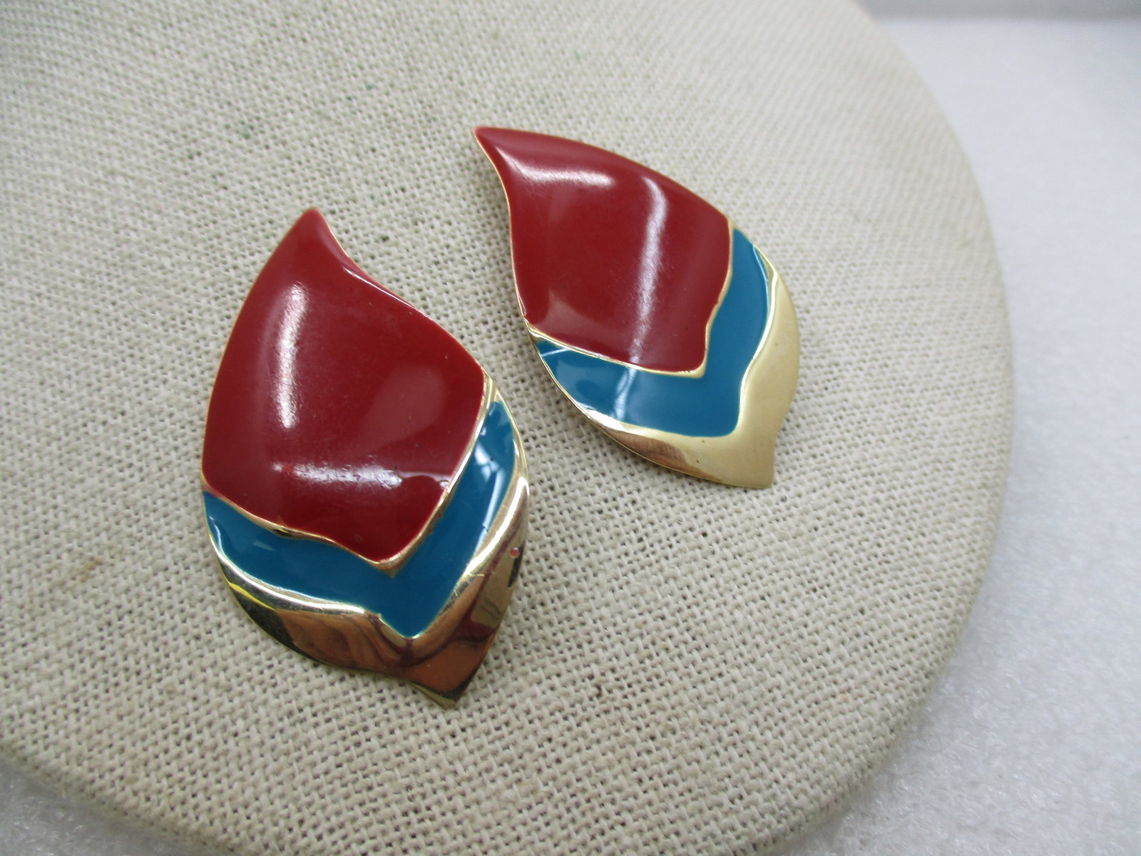Vintage Enameled 1980's Earrings, Pierced, 2" - 2