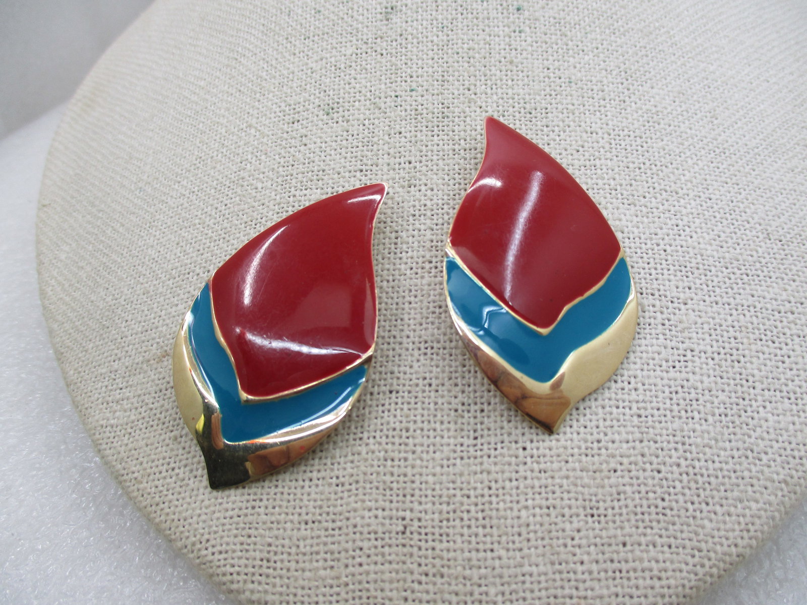 Vintage Enameled 1980's Earrings, Pierced, 2" - 3