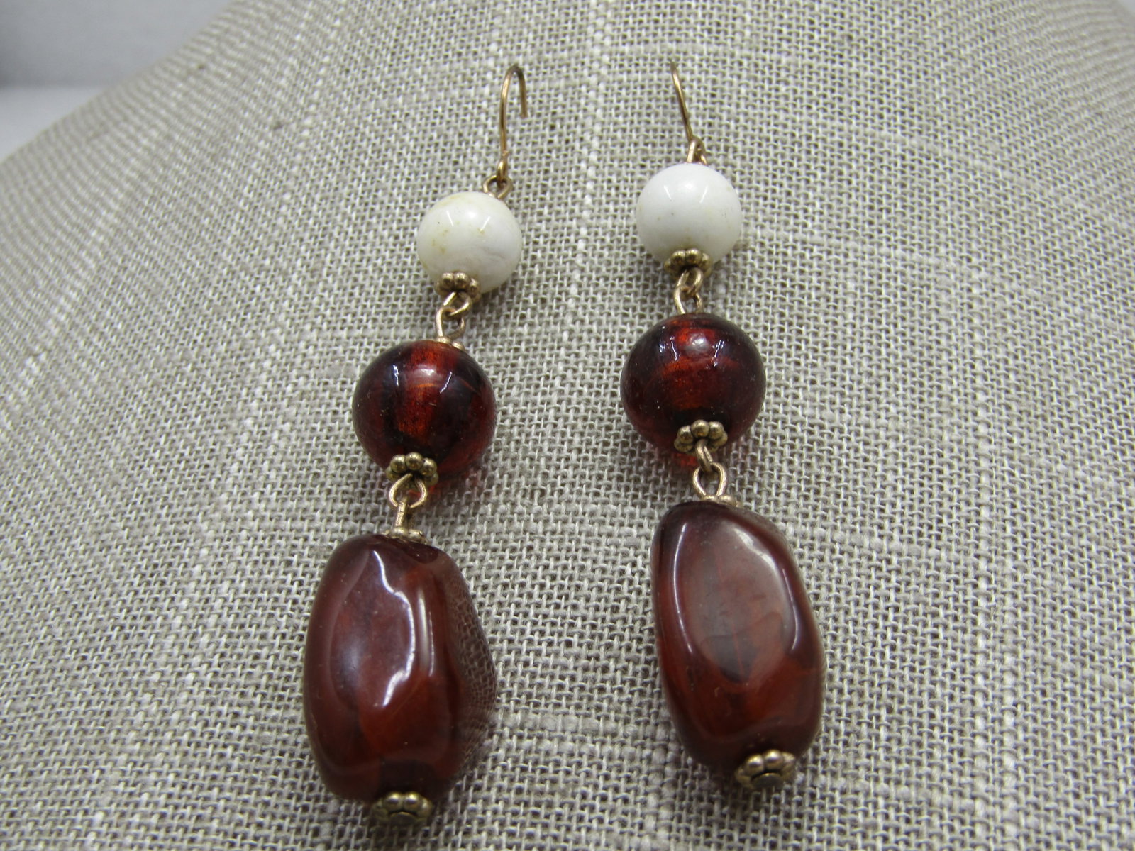 Vintage Erica Lyons Faux Amber Earrings, Pierced Drop - 2