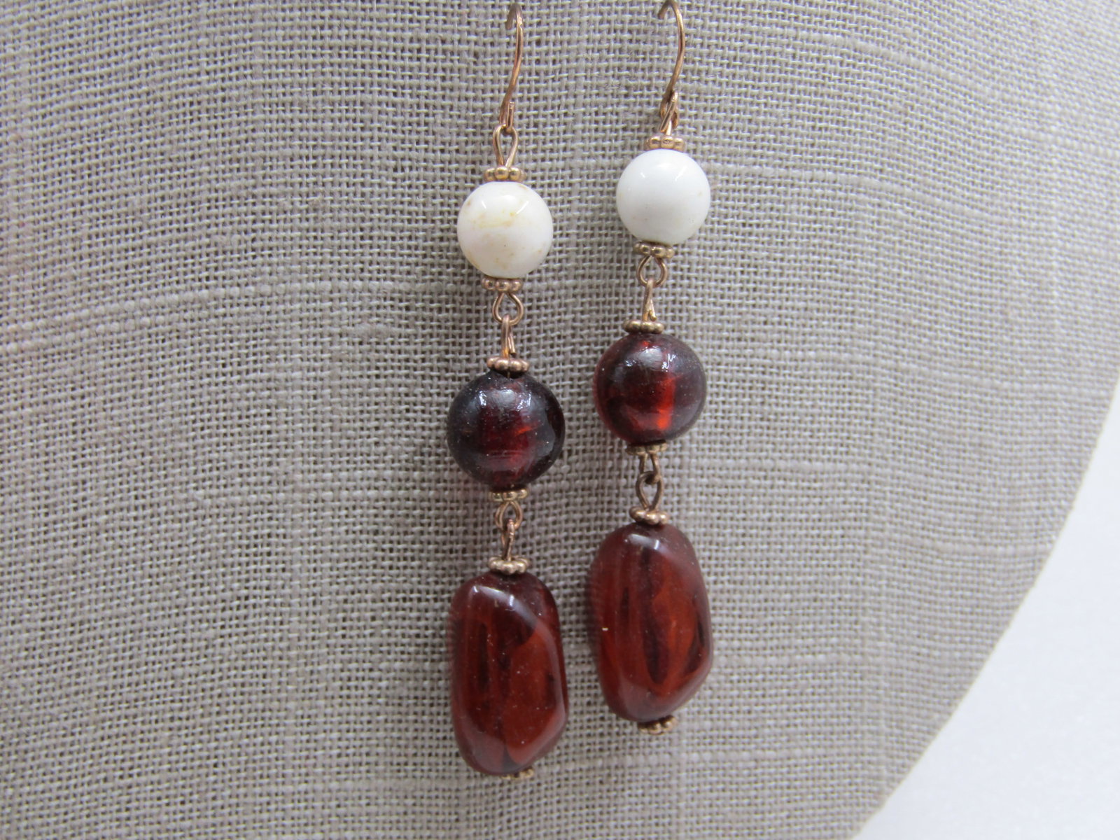 Vintage Erica Lyons Faux Amber Earrings, Pierced Drop - 3