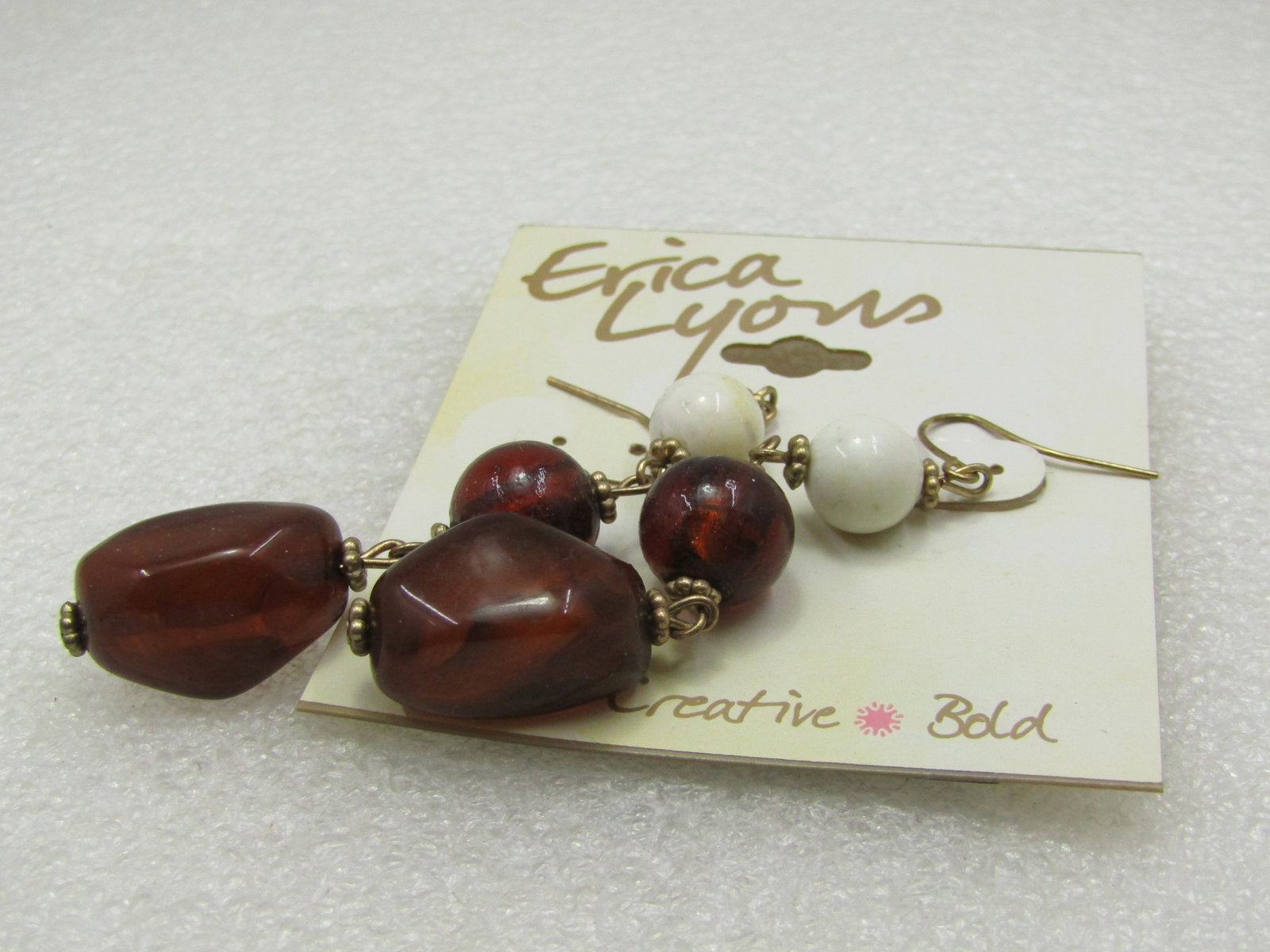 Vintage Erica Lyons Faux Amber Earrings, Pierced Drop - 5