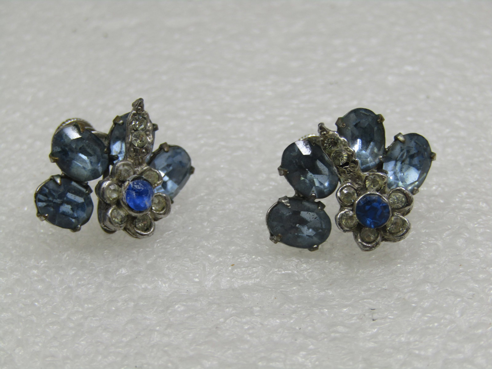 Vintage Art Deco Rhinestone & Floral Earrings, Screwback, 1930's-1940's - 2