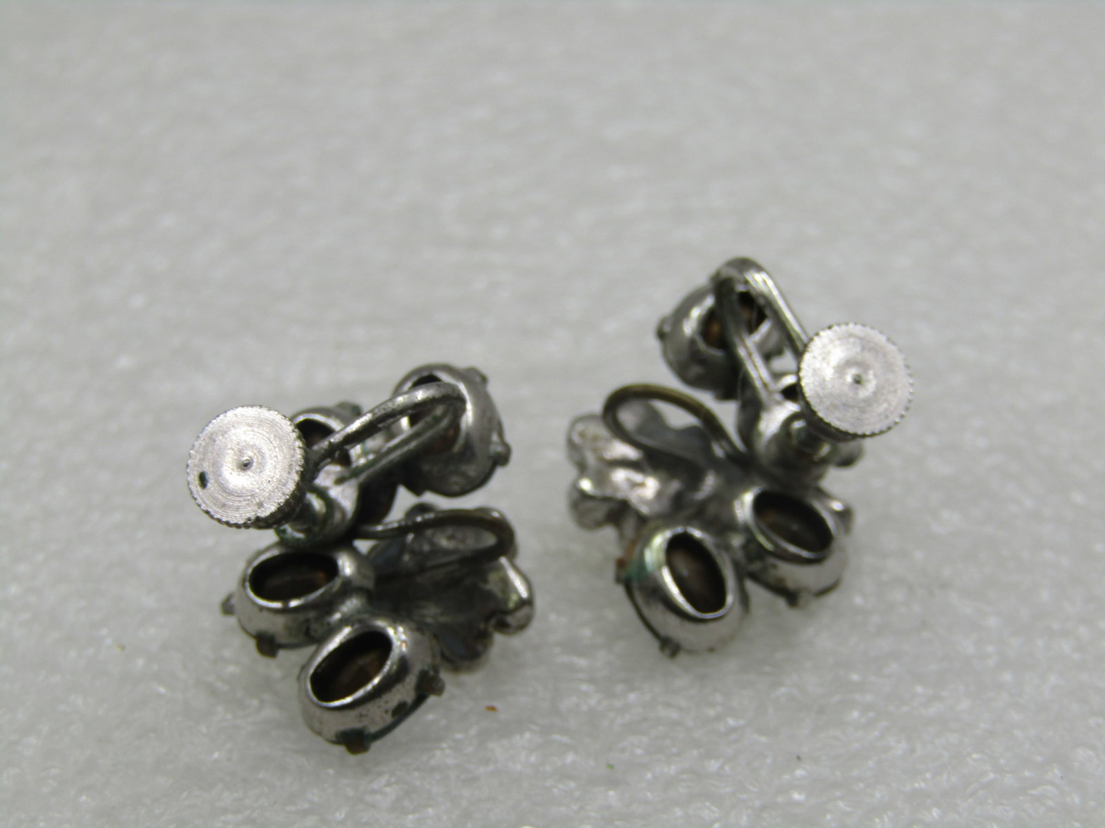 Vintage Art Deco Rhinestone & Floral Earrings, Screwback, 1930's-1940's - 4