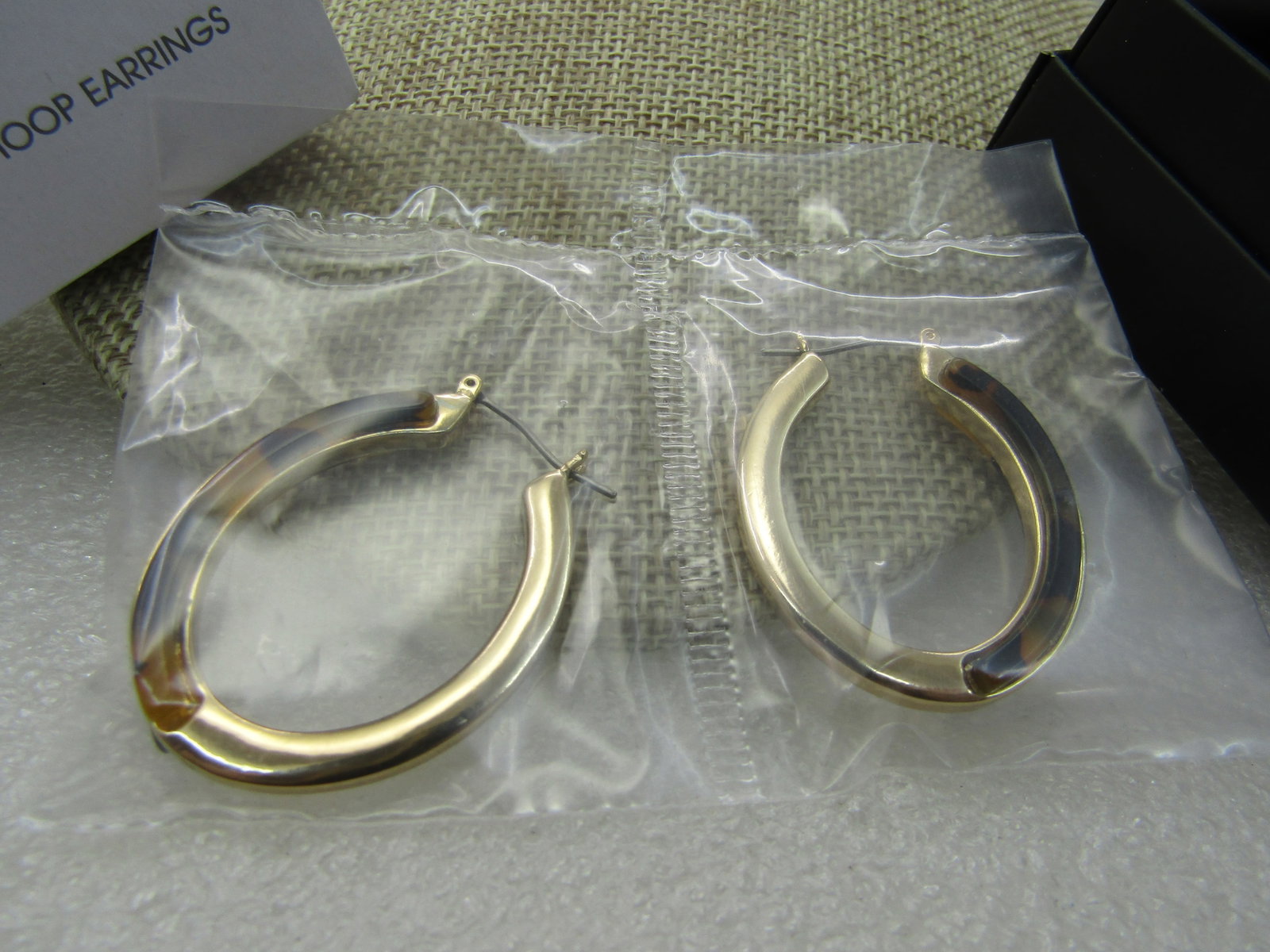 Avon Gold Tone Pierced Hoop Earrings, Faux Tortoiseshell, New in Box, Unworn - 2