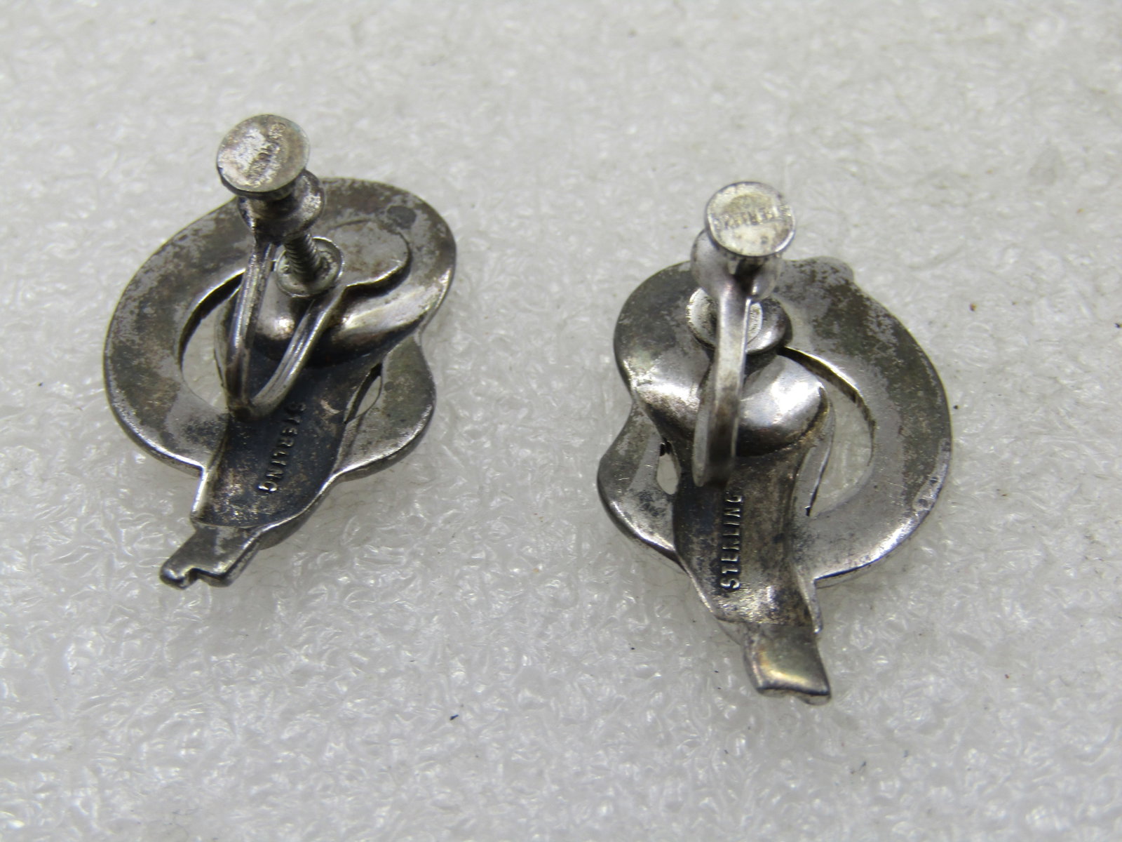Vintage Sterling Marcasite Art Deco Earrings, Screw Back, 1930's-1940's - 4