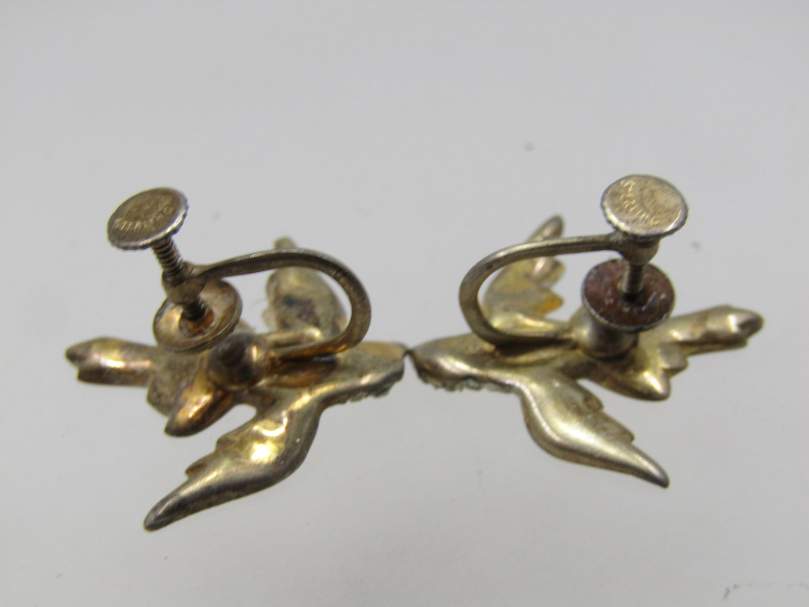 Vintage Sterling Vermeil Rhinestone Dove Earrings, Screwback, 1940's - 5