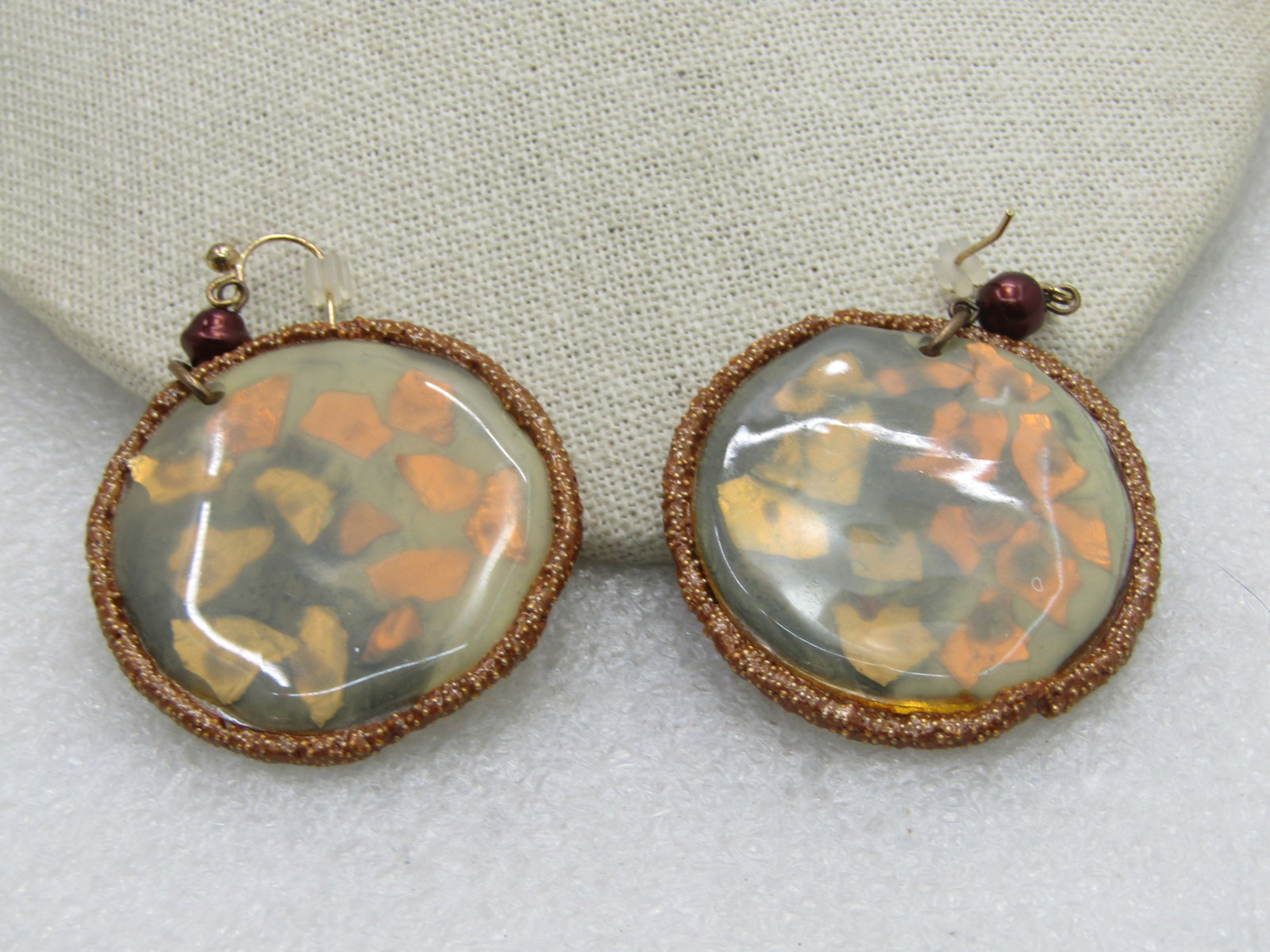 Vintage BOHO Coppery Pearl Opalish Dangle Earrings, Pierced, 2.5" - 3