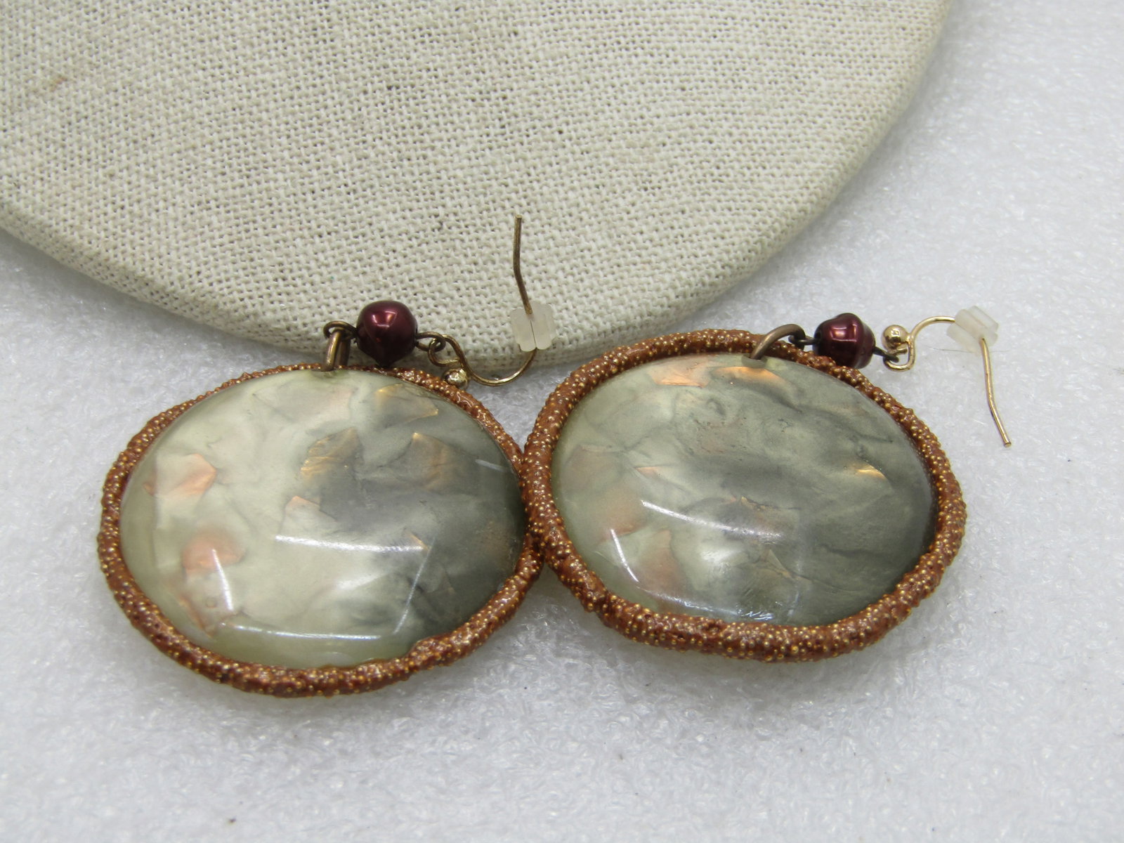 Vintage BOHO Coppery Pearl Opalish Dangle Earrings, Pierced, 2.5" - 5