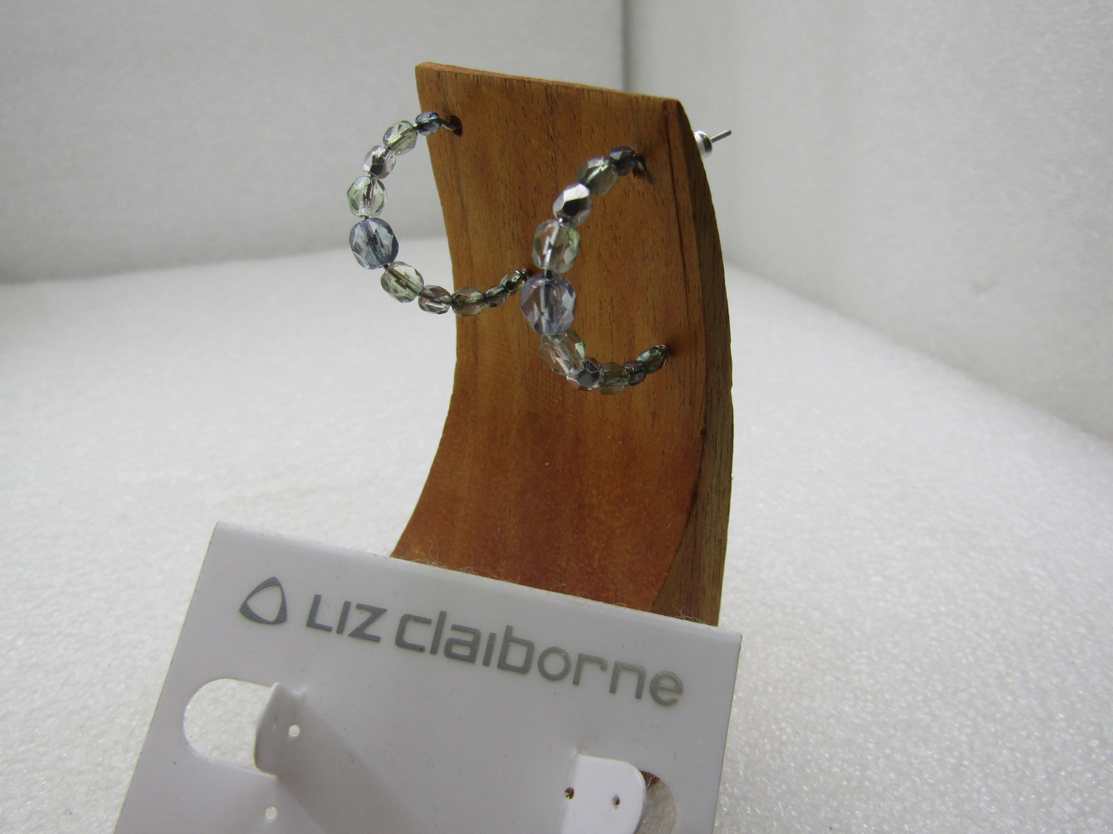 Vintage Liz Claiborne Beaded Hoop Earrings, 1", on Card - 6