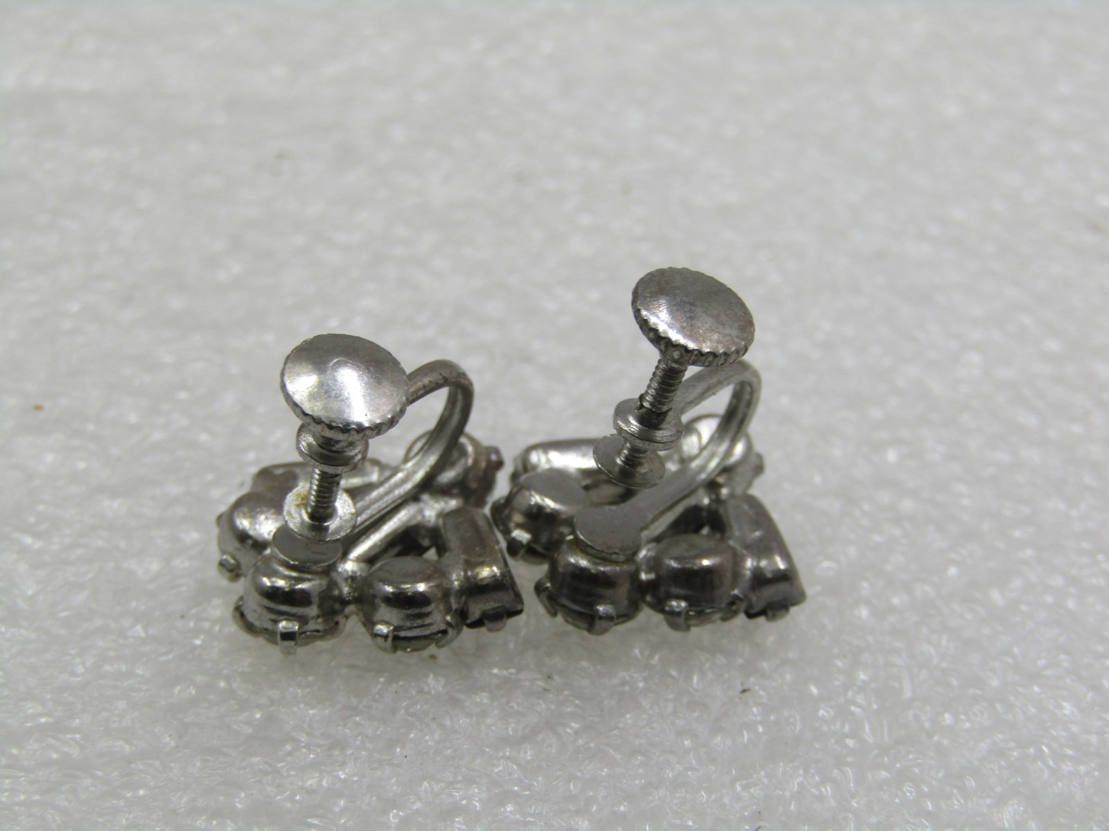 Vintage Black & Clear Art Deco Rhinestone Earrings, Screwback - 4