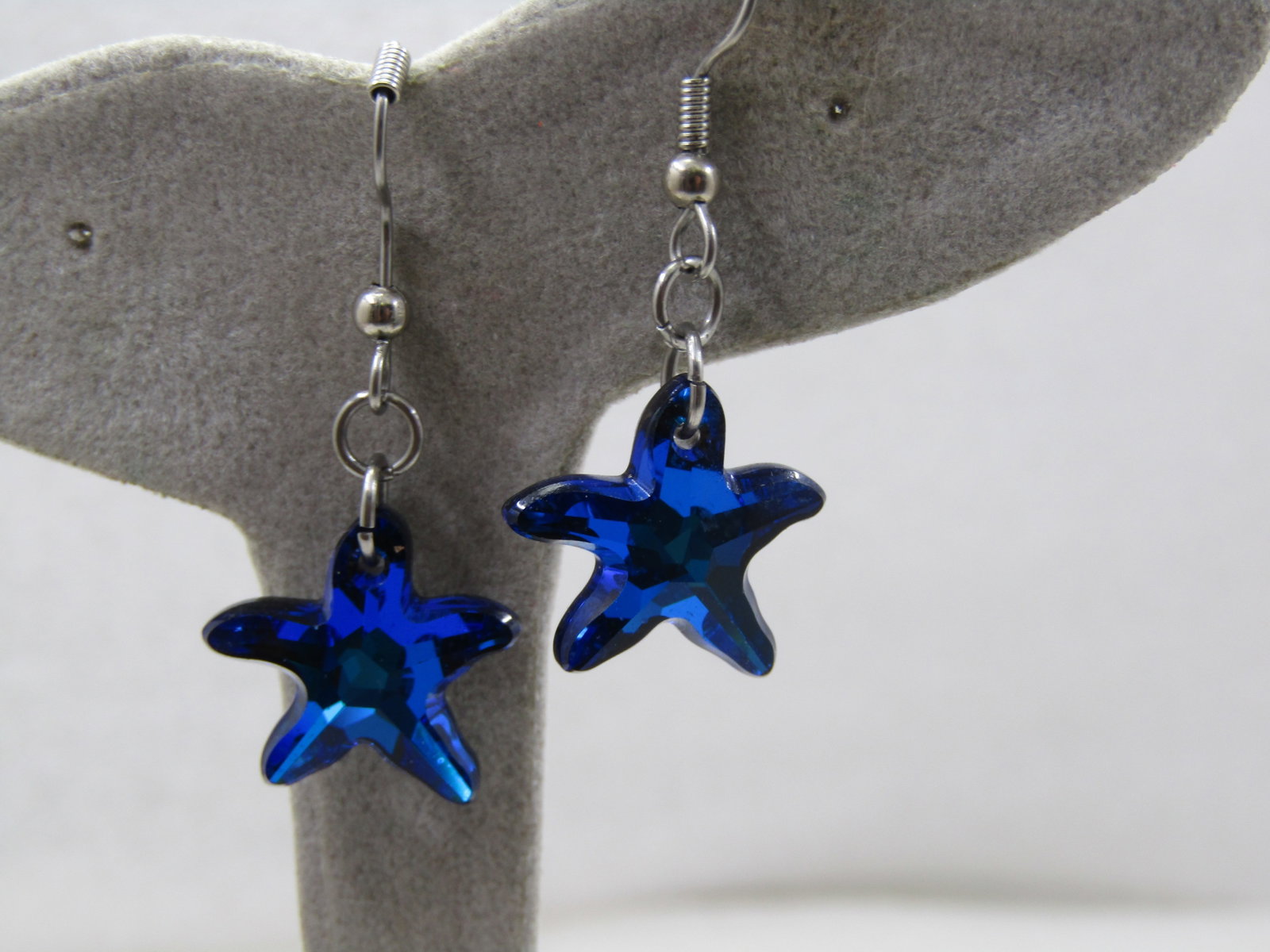 Vintage Blue Rhinestone Star Earrings, Dangle, Pierced - 2