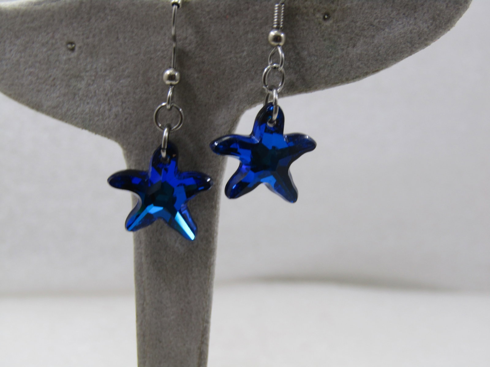 Vintage Blue Rhinestone Star Earrings, Dangle, Pierced - 3
