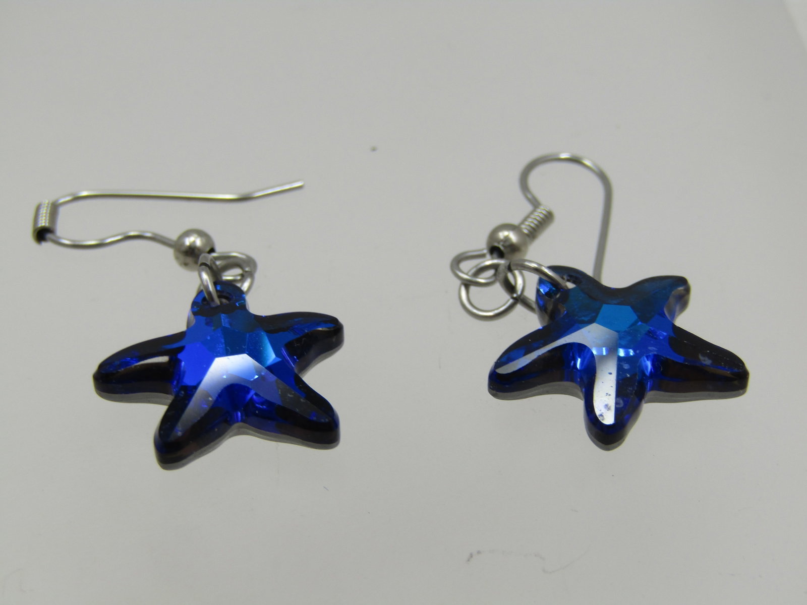 Vintage Blue Rhinestone Star Earrings, Dangle, Pierced - 4