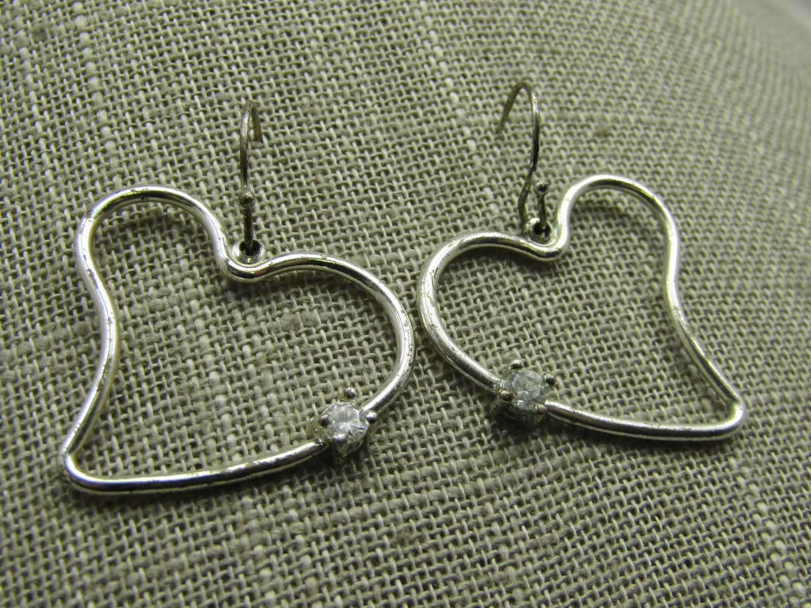 Heart Hoop Rhinestone Pierced Earrings, Silver Tone, 1.5" - 2