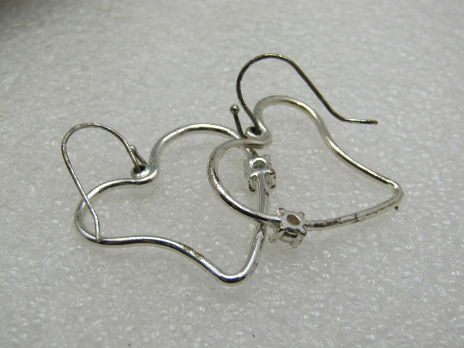 Heart Hoop Rhinestone Pierced Earrings, Silver Tone, 1.5" - 4