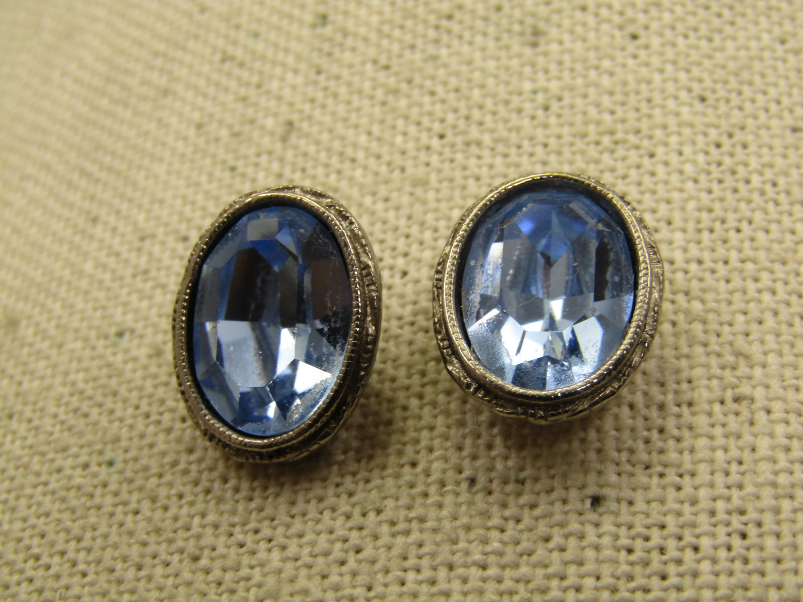 Vintage Blue Crystal Stud Earrings, Pierced, Oval - 2