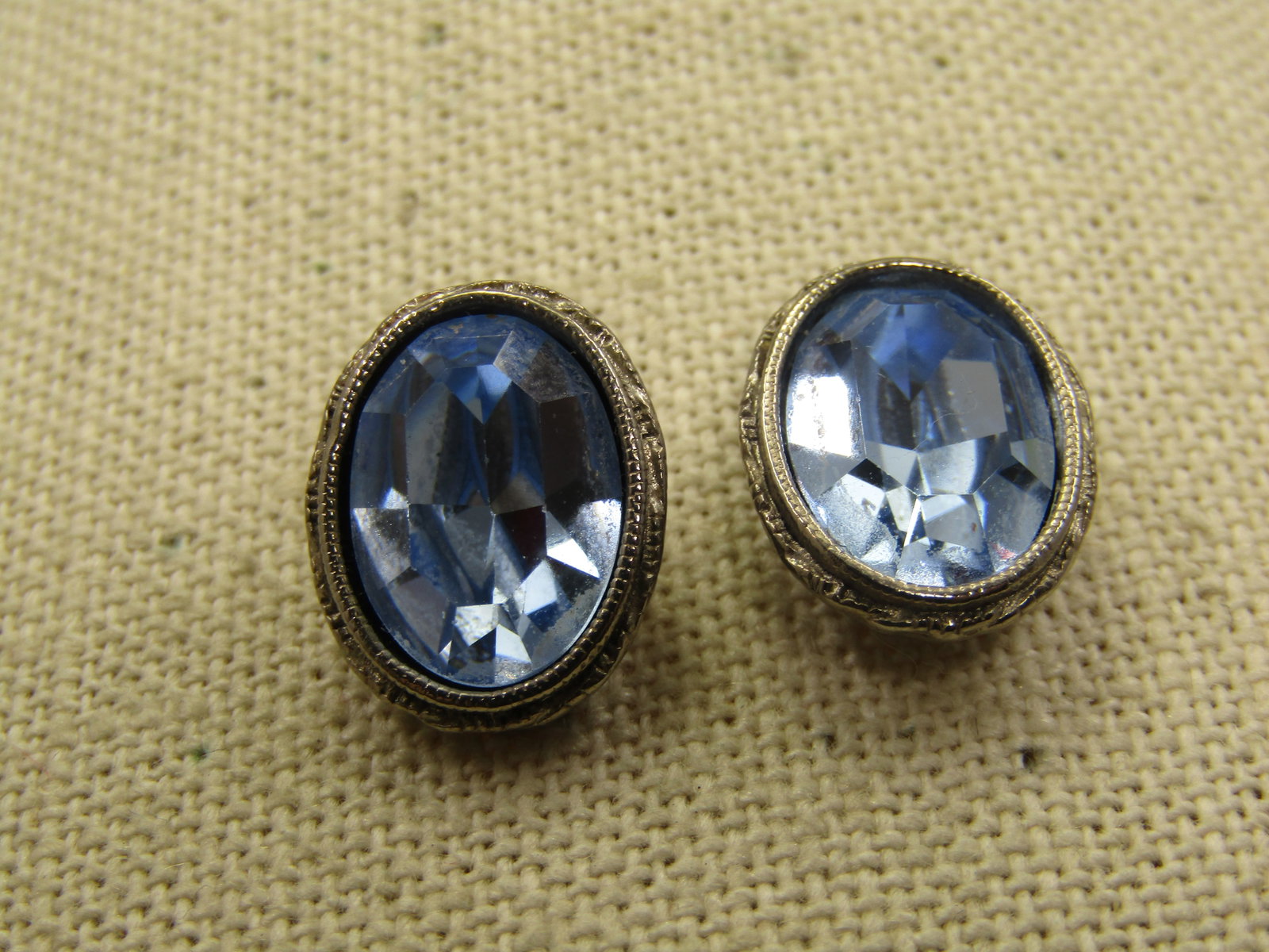 Vintage Blue Crystal Stud Earrings, Pierced, Oval - 3