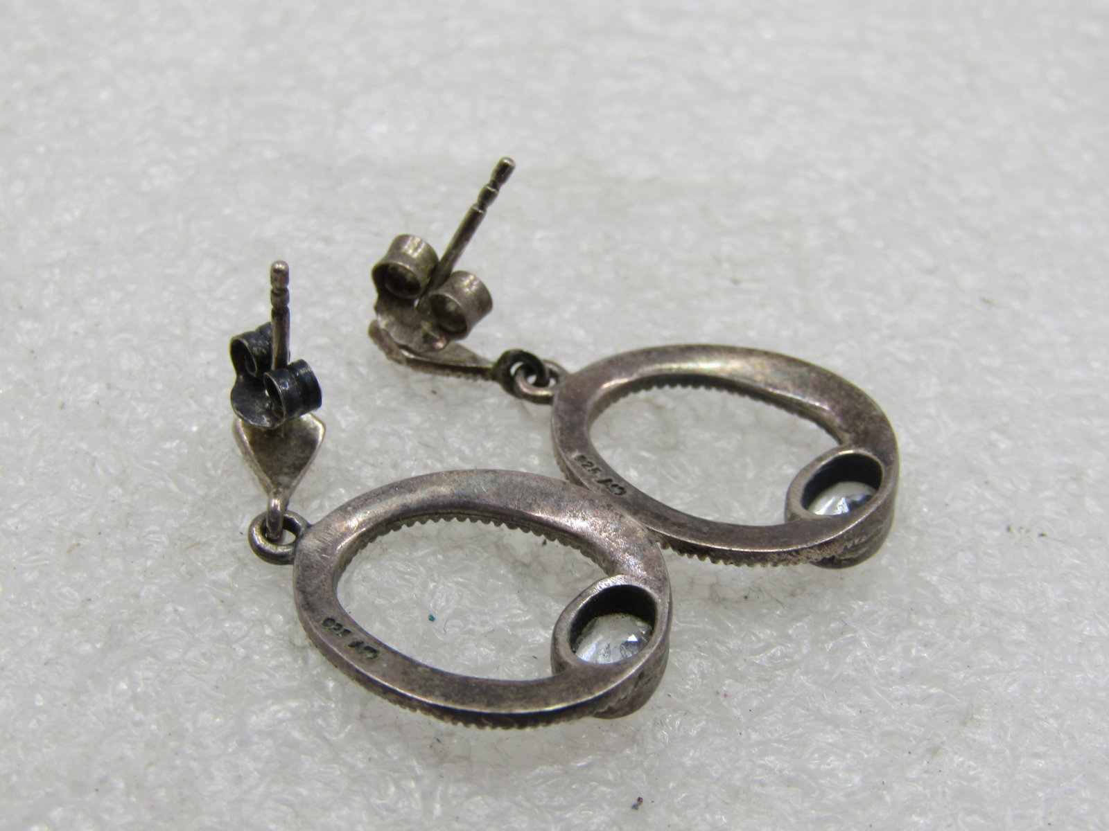 Vintage Sterling Marcasite Drop Hoop Earrings, Signed CW - 4