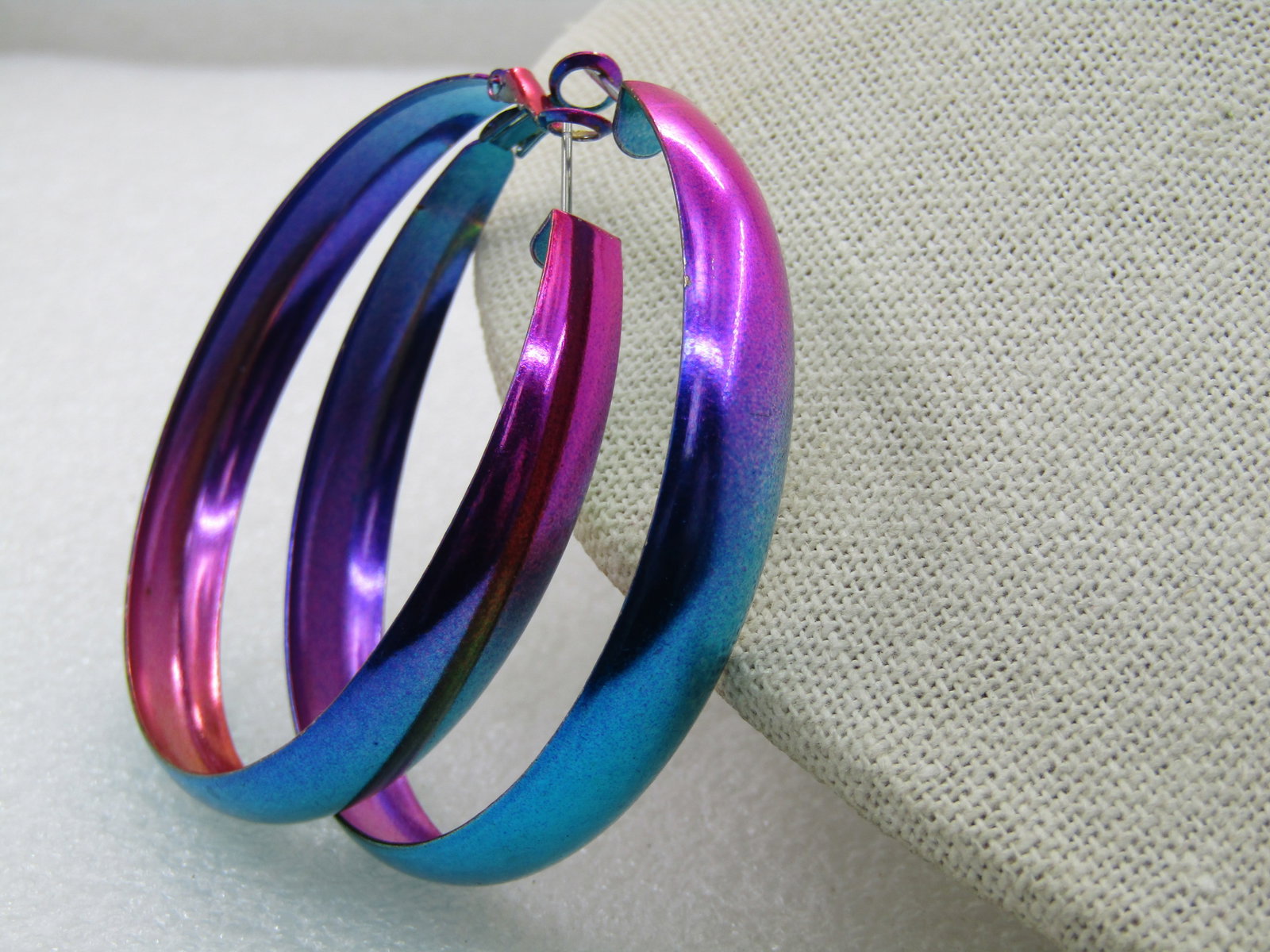 Vintage Metallic Multi-Colored Large Hoop Pierced Earrings, 2.5" - 2