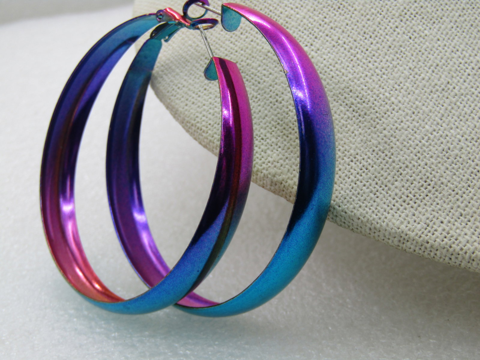 Vintage Metallic Multi-Colored Large Hoop Pierced Earrings, 2.5" - 3