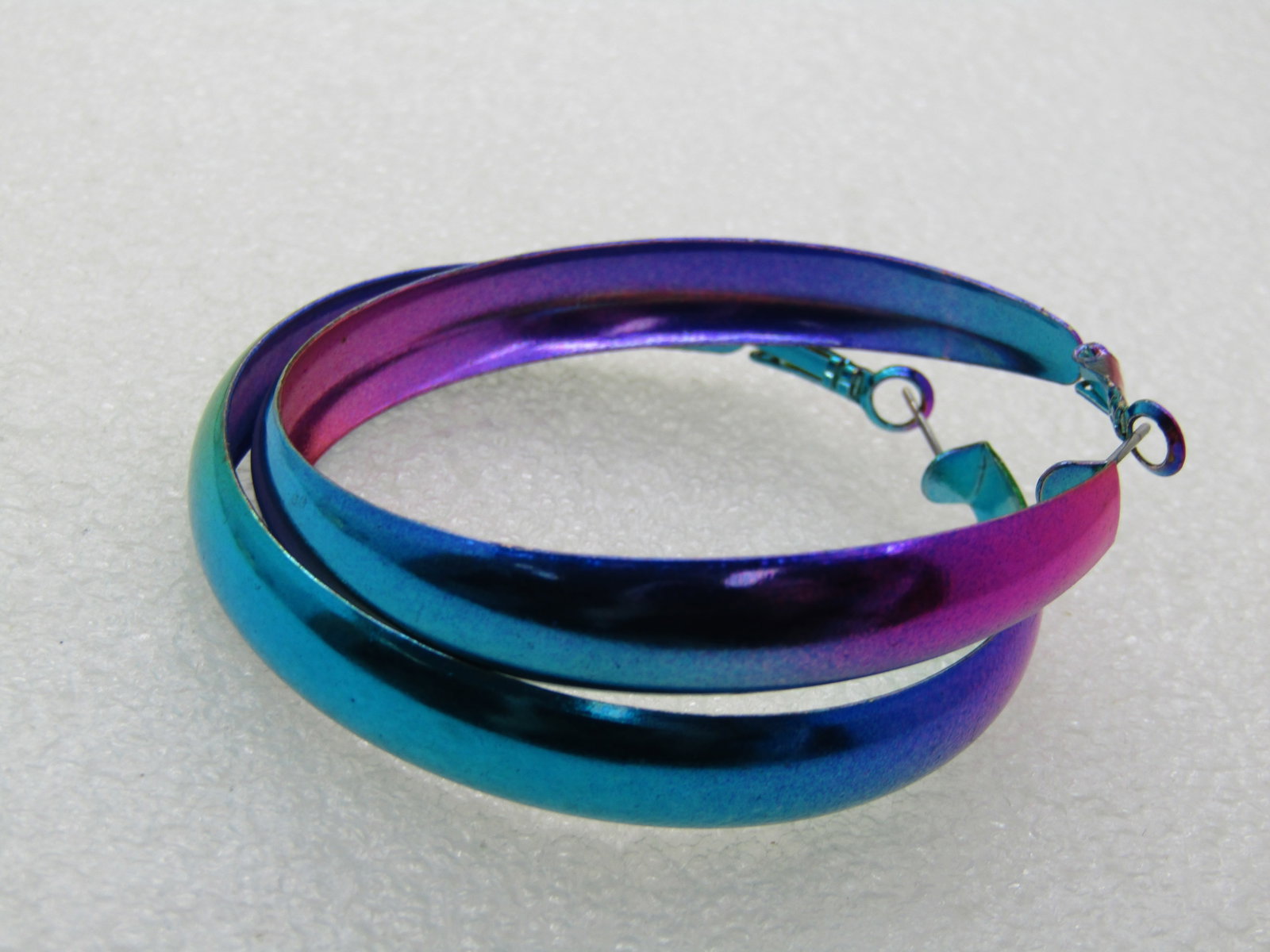 Vintage Metallic Multi-Colored Large Hoop Pierced Earrings, 2.5" - 4