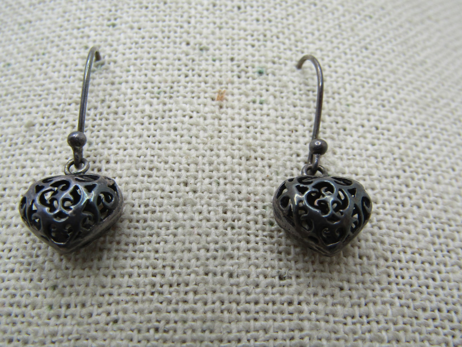 Vintage Sterling Puffy Scrolled Heart Earrings, Pierced - 3