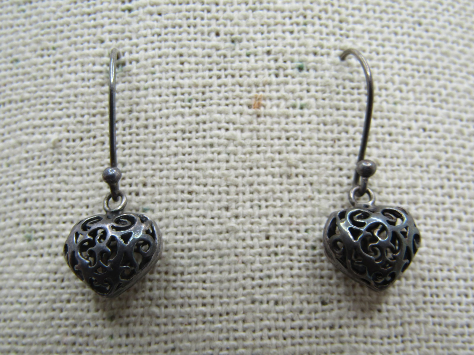 Vintage Sterling Puffy Scrolled Heart Earrings, Pierced - 4