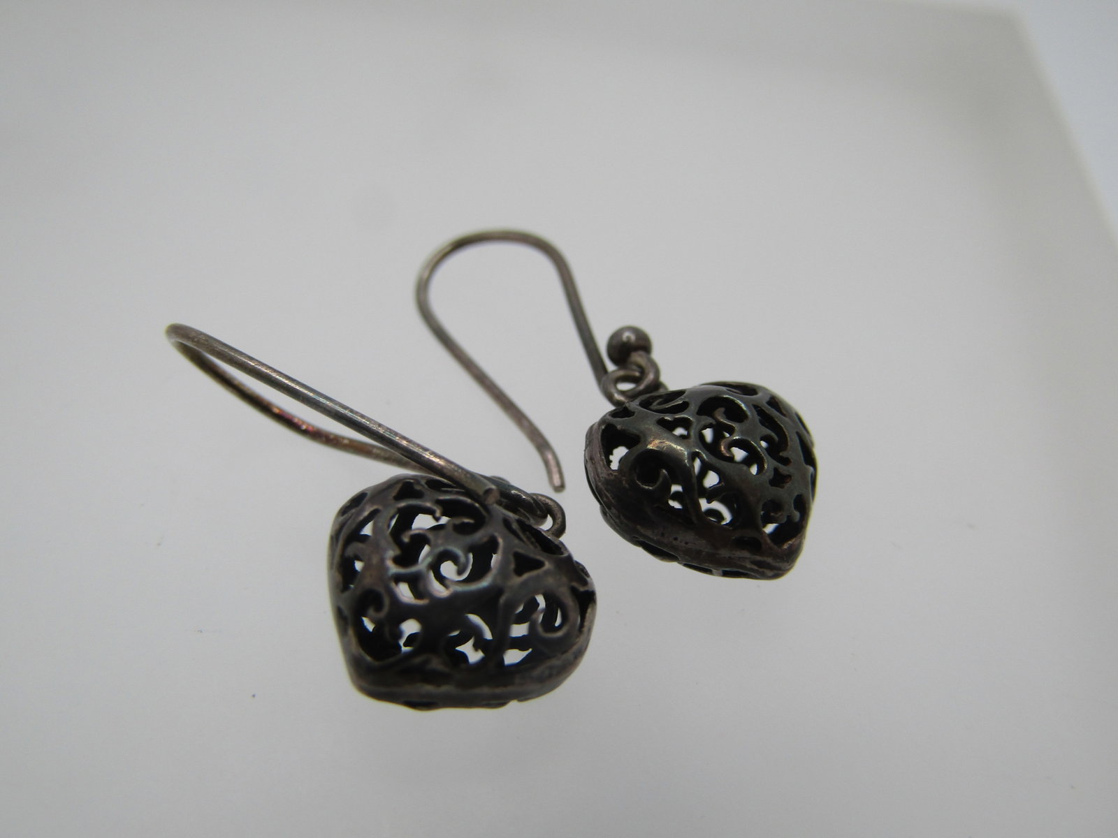 Vintage Sterling Puffy Scrolled Heart Earrings, Pierced - 5