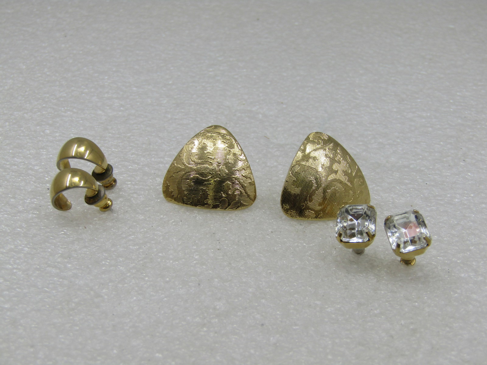 Vintage 3 Pair of Pierced Earrings, Gold Tone, 1980's-1990's - 2