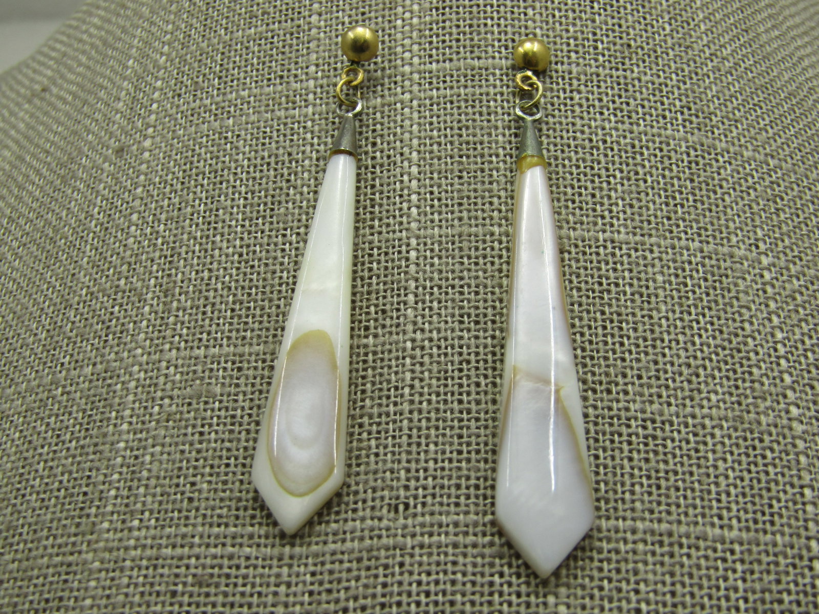 Vintage Mother-of-Pearl Dangle Earrings, Piereced 2.5" - 2