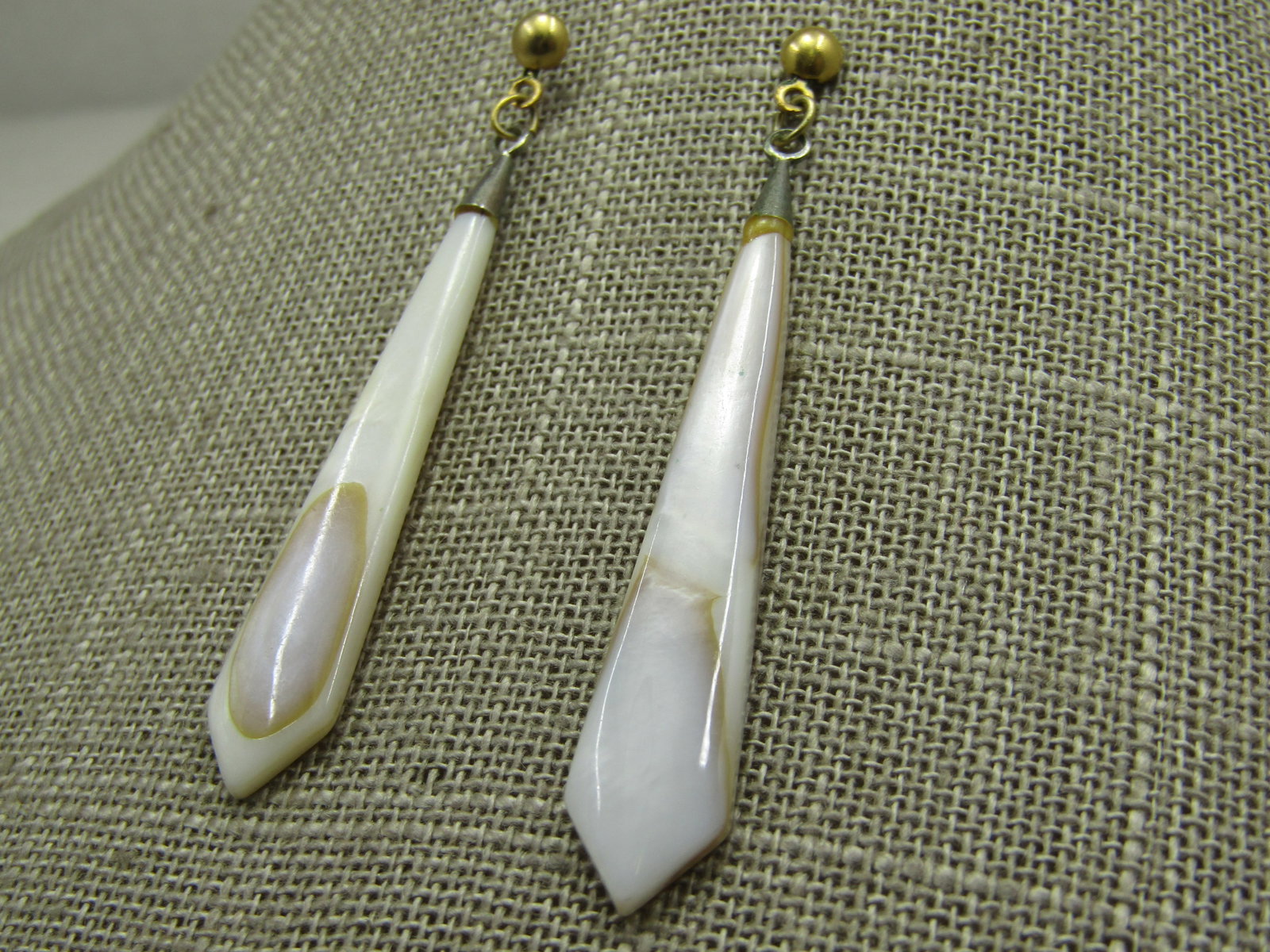 Vintage Mother-of-Pearl Dangle Earrings, Piereced 2.5" - 3