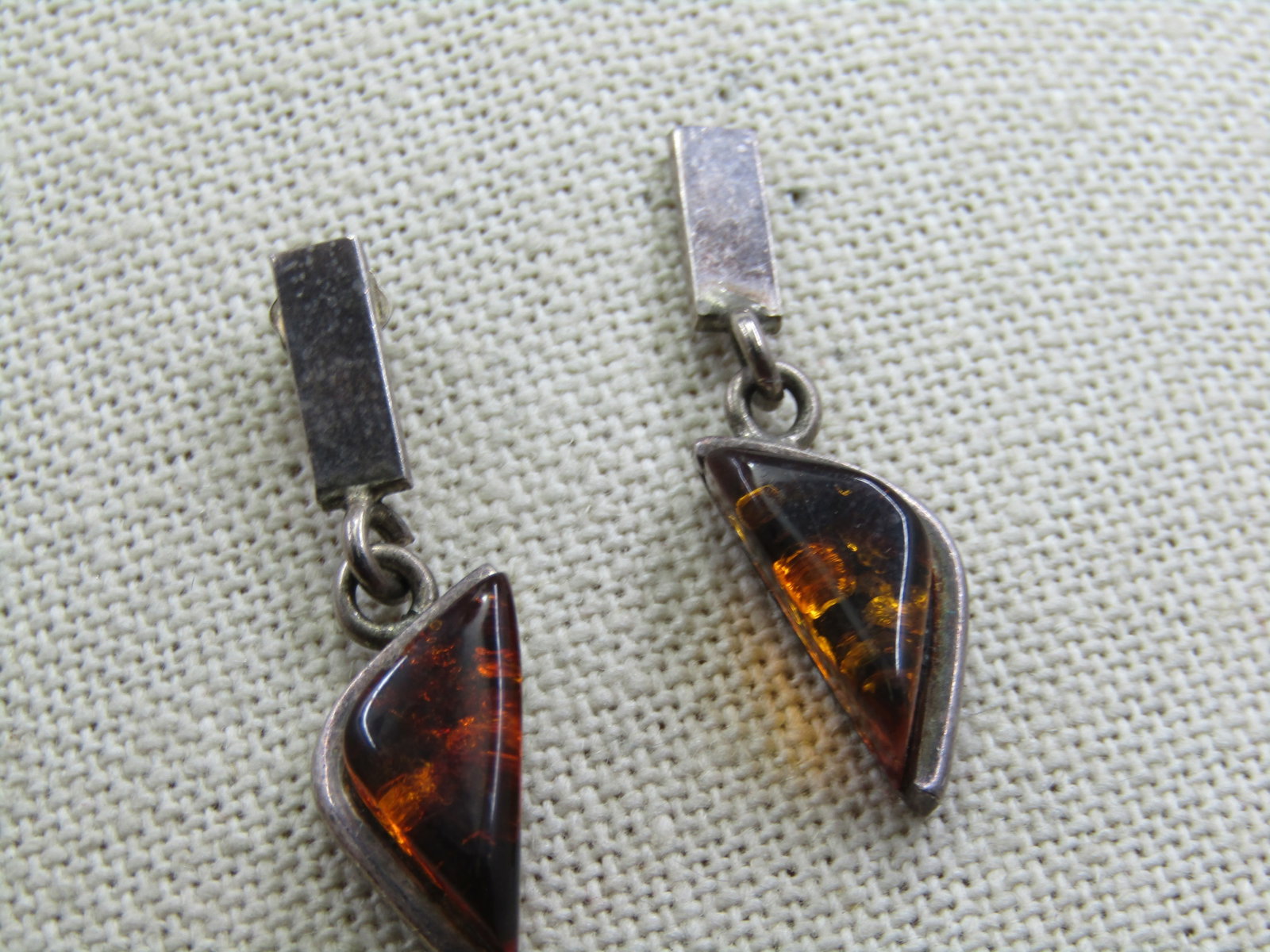 Vintage Sterling Amber Drop ModernistEarrings, 1.5", - 2