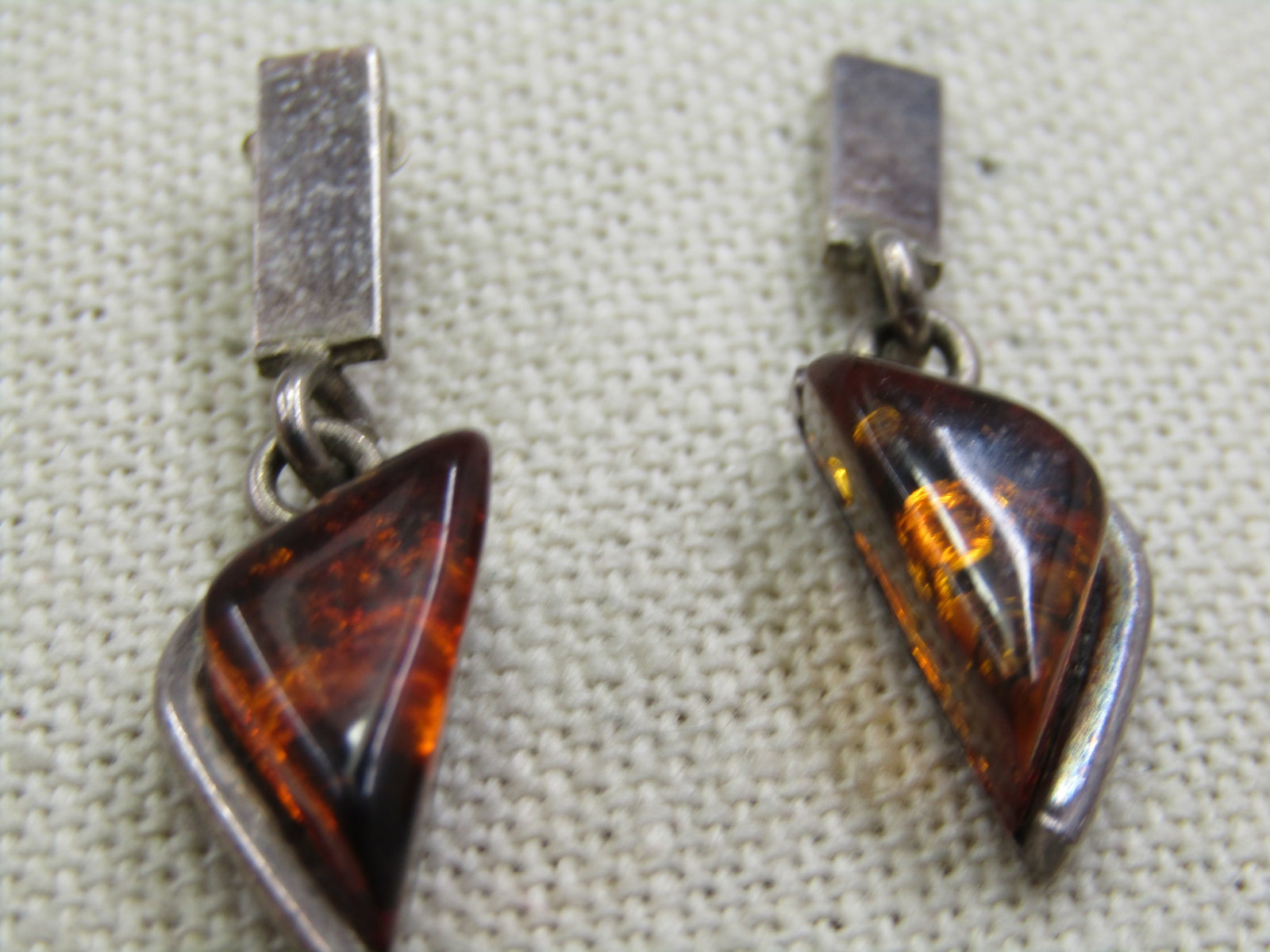 Vintage Sterling Amber Drop ModernistEarrings, 1.5", - 3