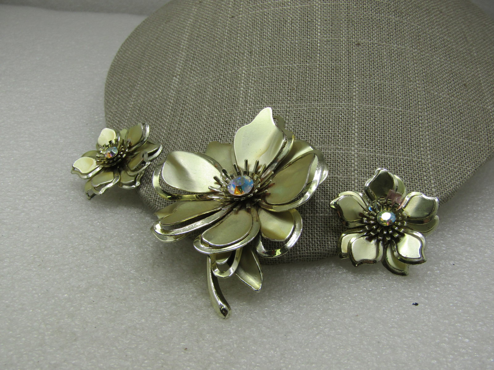 Vintage Large Tiered Bow & Clip Earrings Set, with Rhinestone, 1960's-1970's - 2