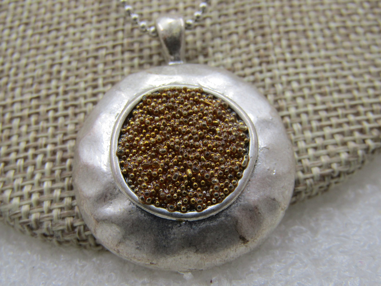 Two-Tone Hammered Necklace Earrings Set, 20", Pierced - 3