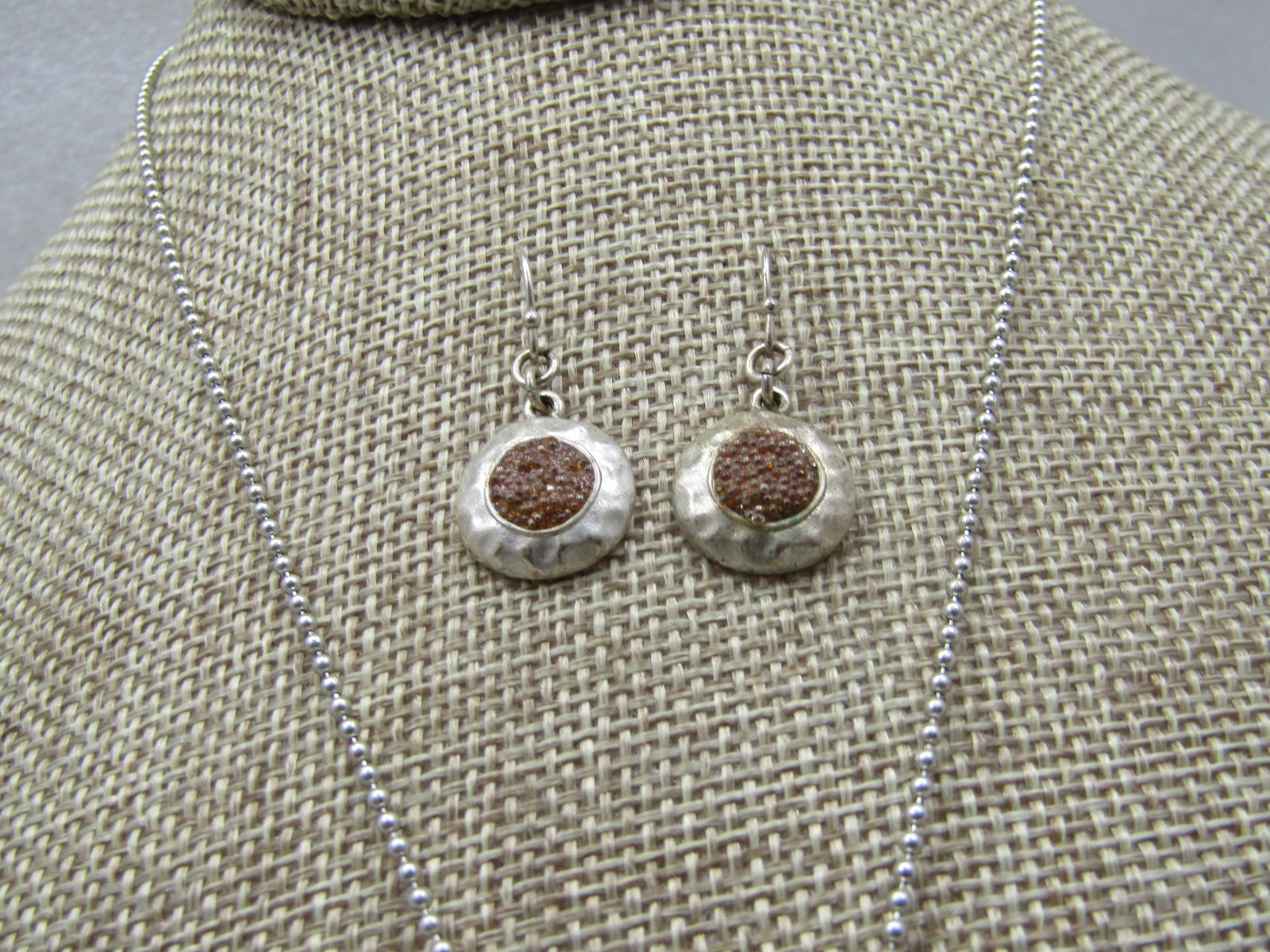 Two-Tone Hammered Necklace Earrings Set, 20", Pierced - 4