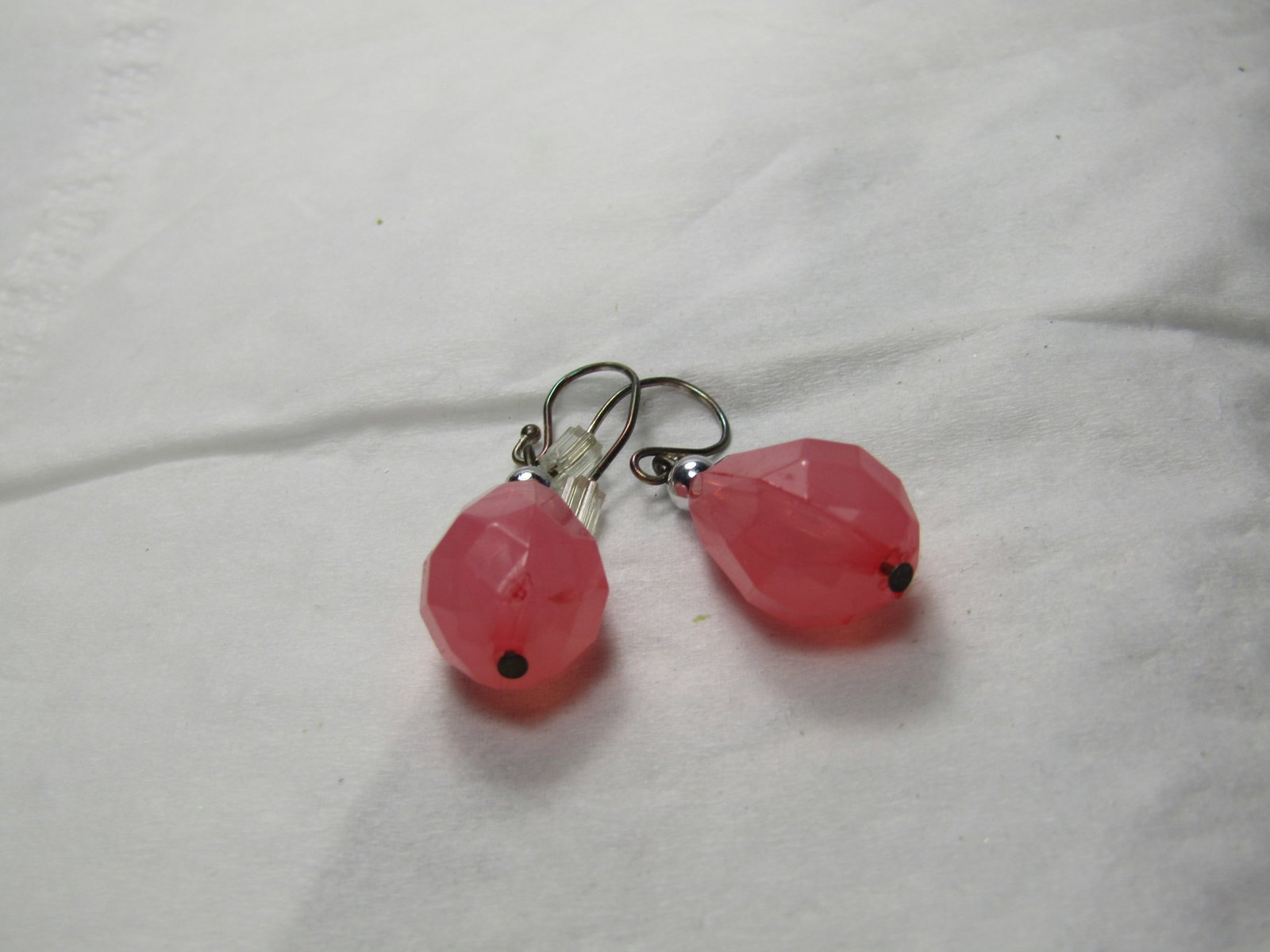 Dark Pink Lucite Teardrop Earrings, Dangle Pierced, 1.5" - 4