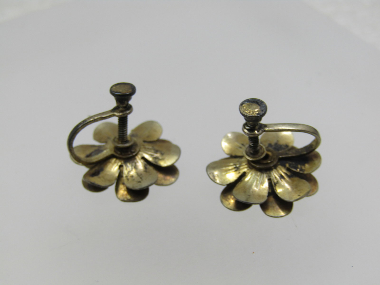 Vintage Sterling Vermeil Pearl Floral Blossom Earrings, Screwback , 1930's-1940's - 4