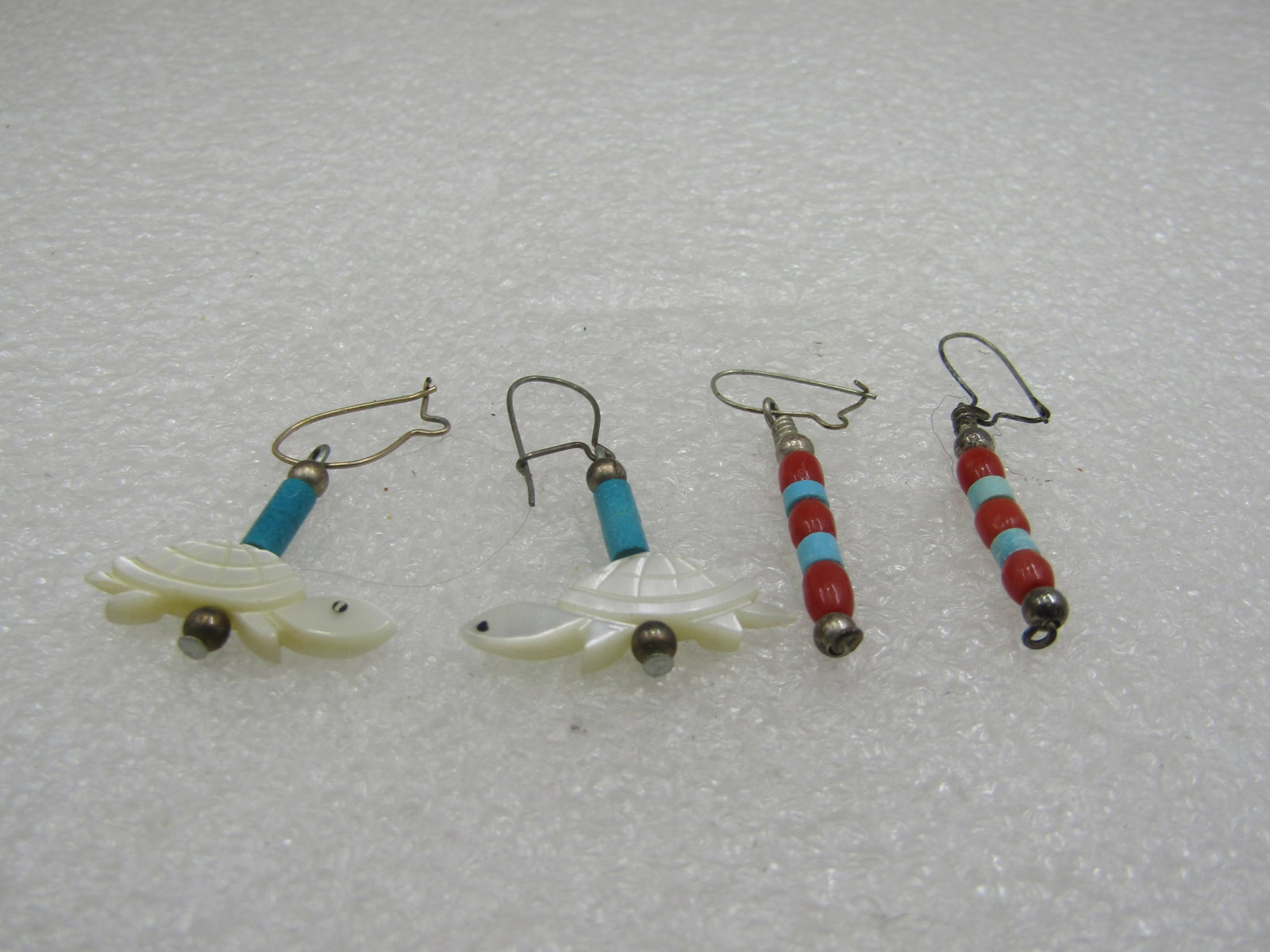 Vintage 2 Pr. Sterling Southestern MOP, Turquoise Earrings, Drop, Pierced, 1960's-1970's (1 of 5)