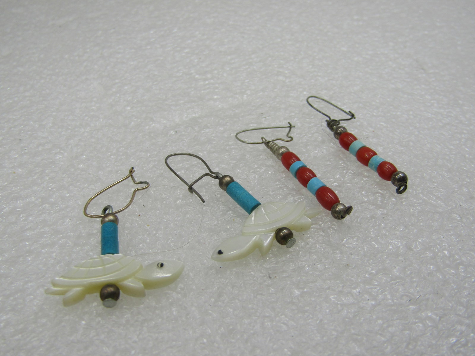 Vintage 2 Pr. Sterling Southestern MOP, Turquoise Earrings, Drop, Pierced, 1960's-1970's - 2