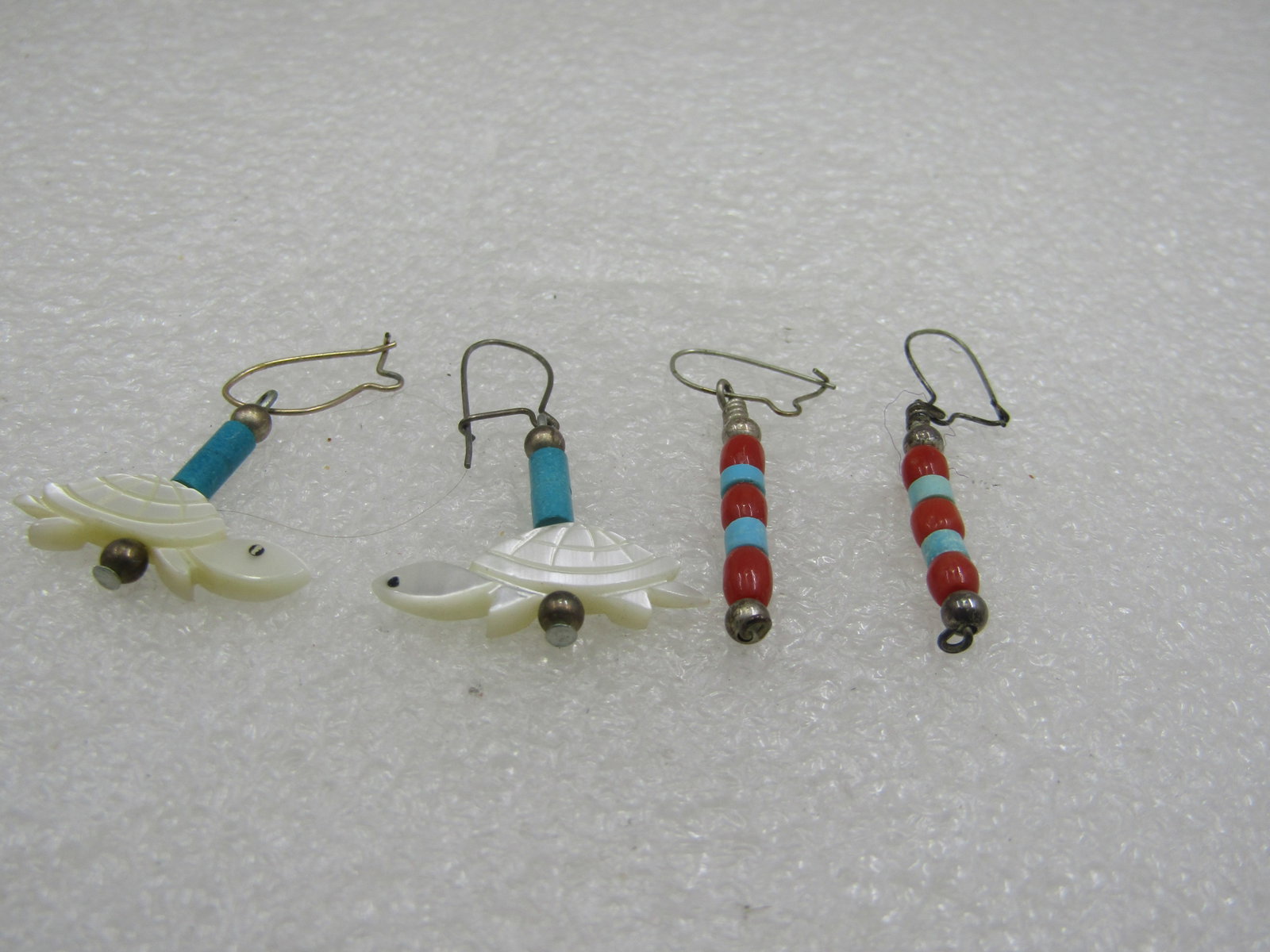 Vintage 2 Pr. Sterling Southestern MOP, Turquoise Earrings, Drop, Pierced, 1960's-1970's - 3