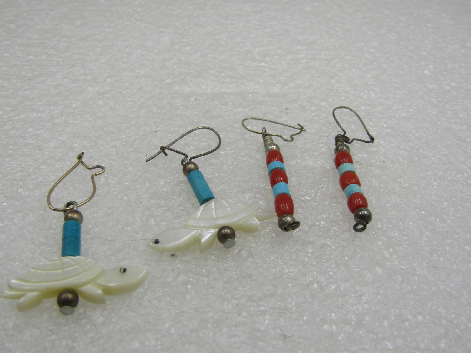 Vintage 2 Pr. Sterling Southestern MOP, Turquoise Earrings, Drop, Pierced, 1960's-1970's - 4