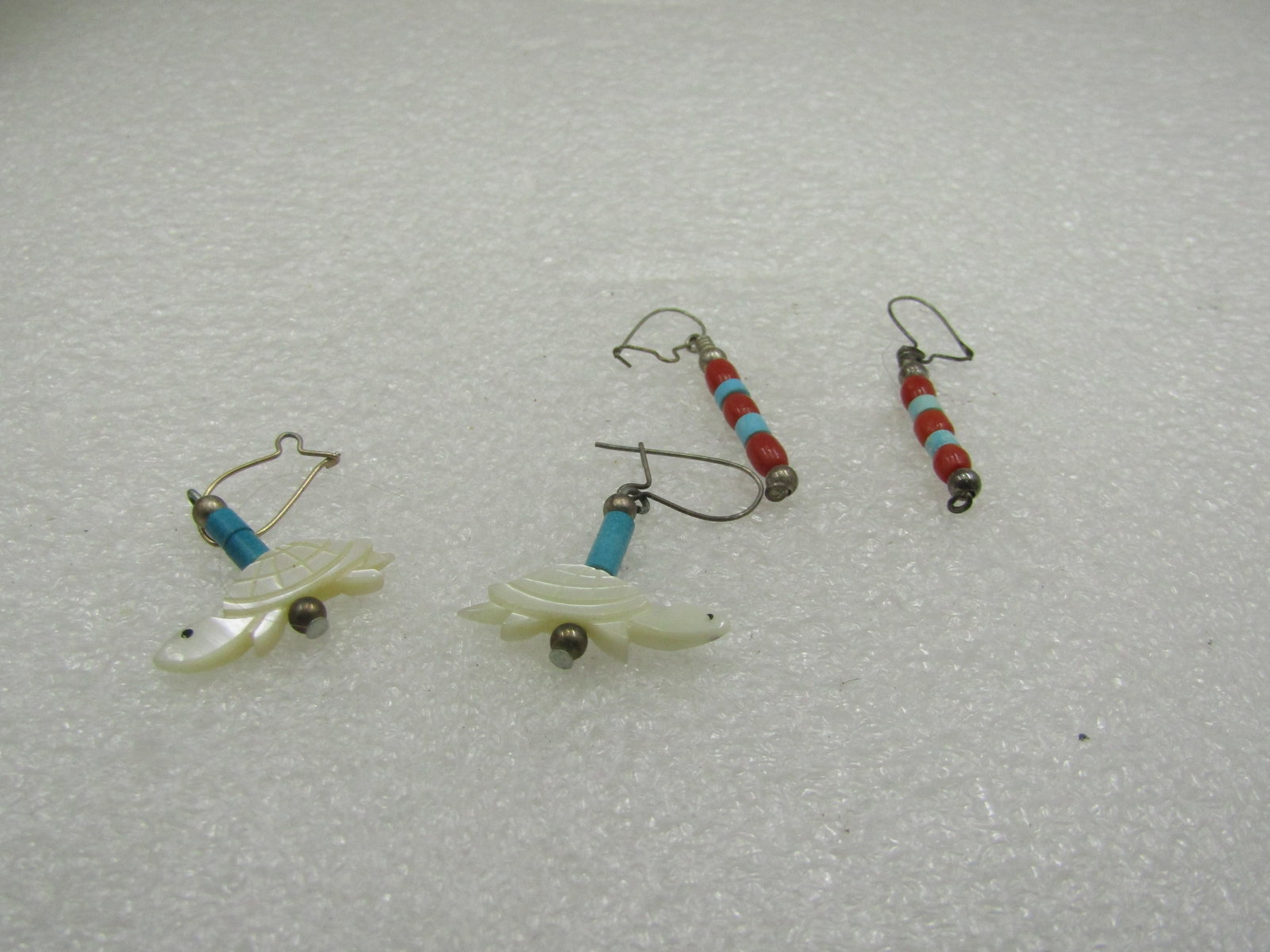 Vintage 2 Pr. Sterling Southestern MOP, Turquoise Earrings, Drop, Pierced, 1960's-1970's - 5