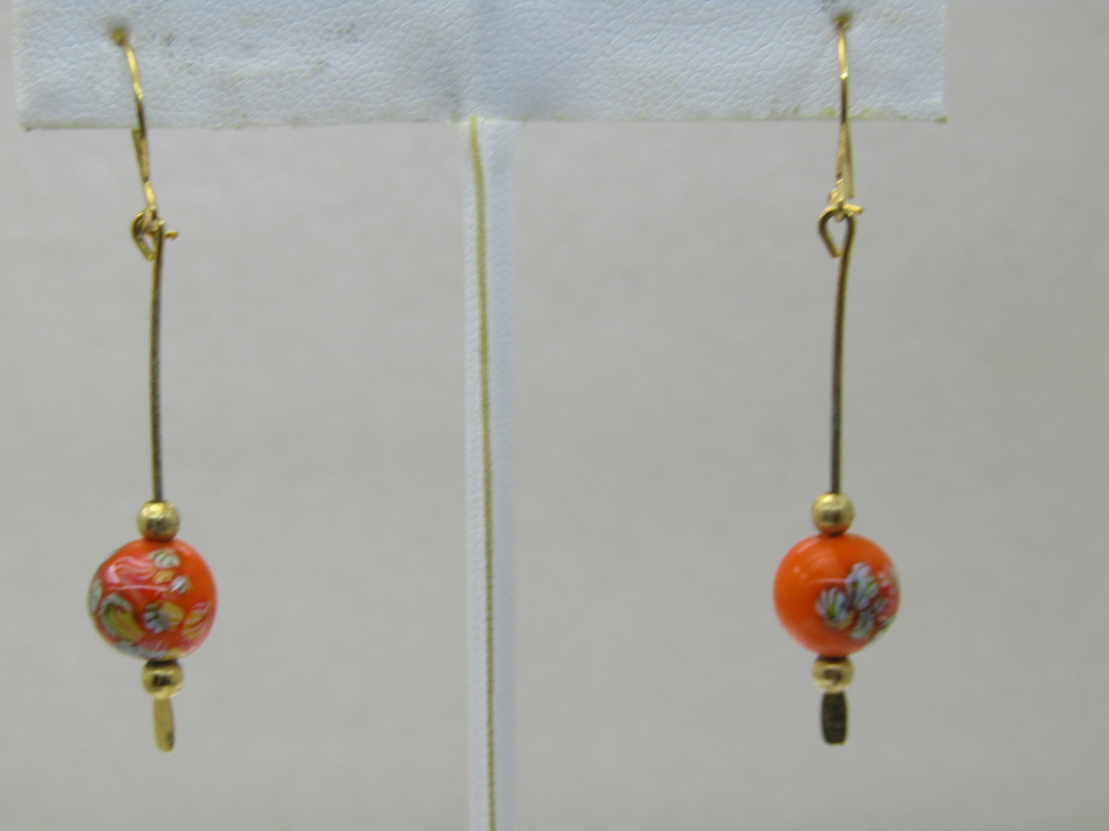 Vintage Orange Floral Glass Beaded Earrings, Drop Pierced - 2