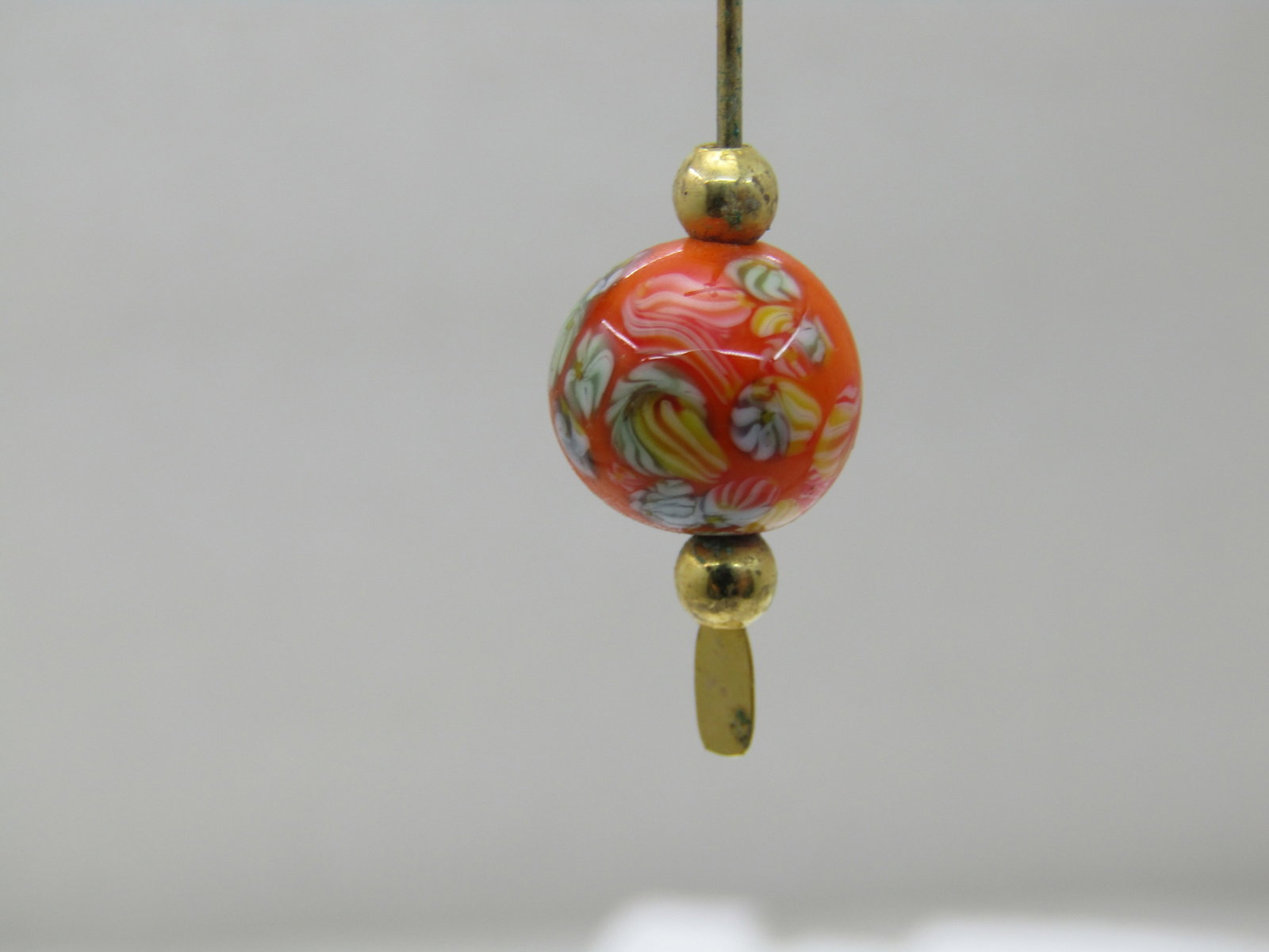 Vintage Orange Floral Glass Beaded Earrings, Drop Pierced - 3