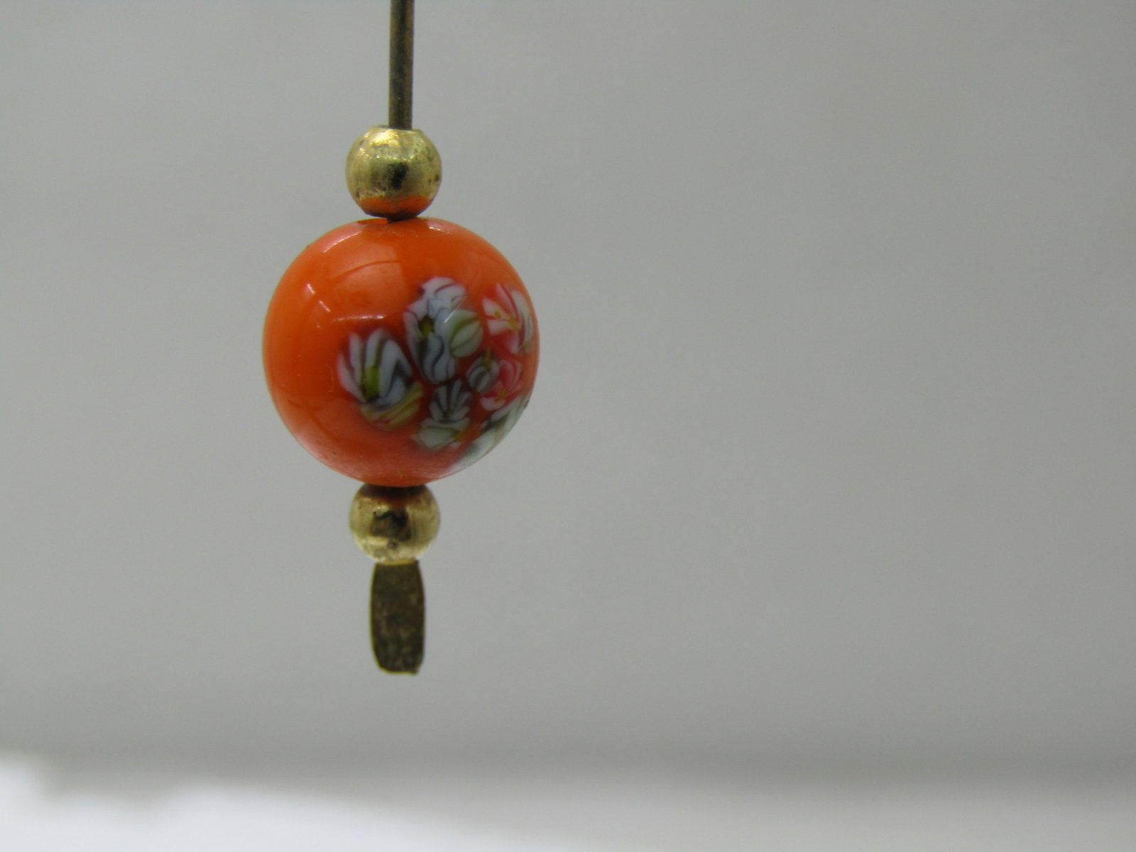 Vintage Orange Floral Glass Beaded Earrings, Drop Pierced - 4