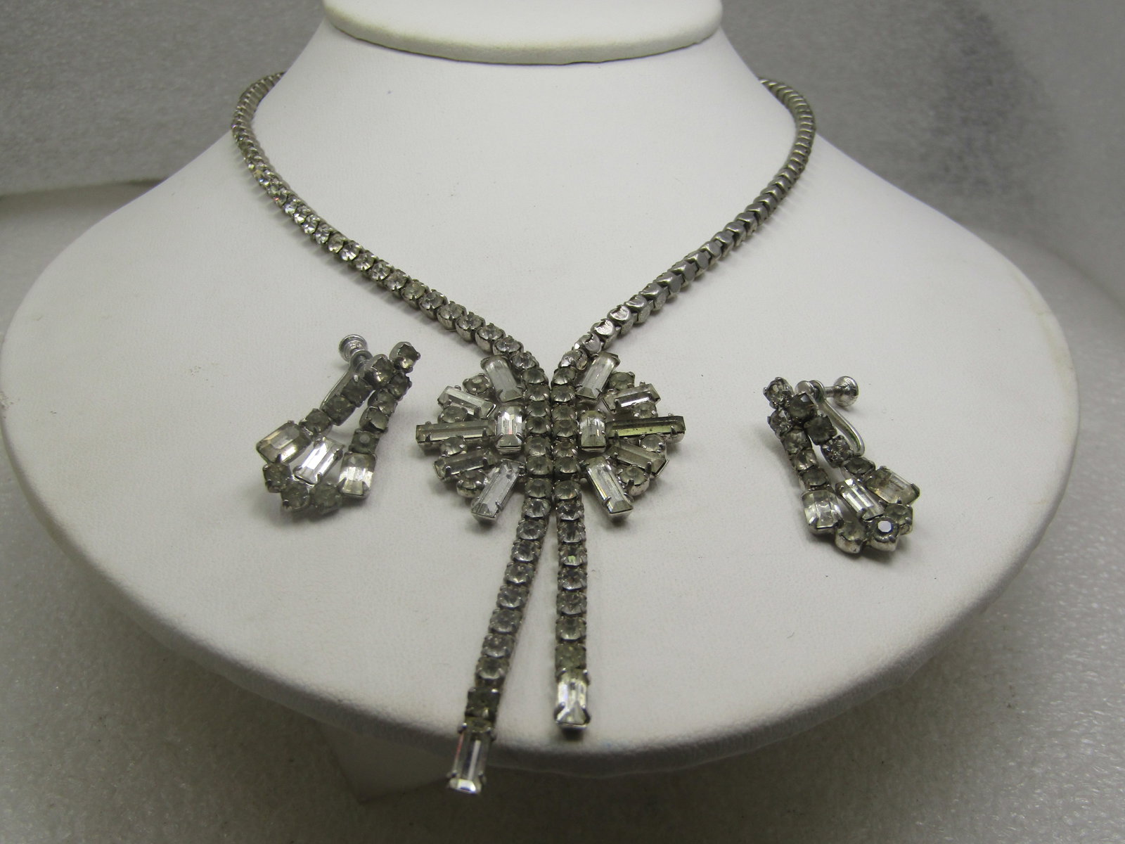 Vintage Rhinestone Drop Necklace & Earrings, 1940's - 2