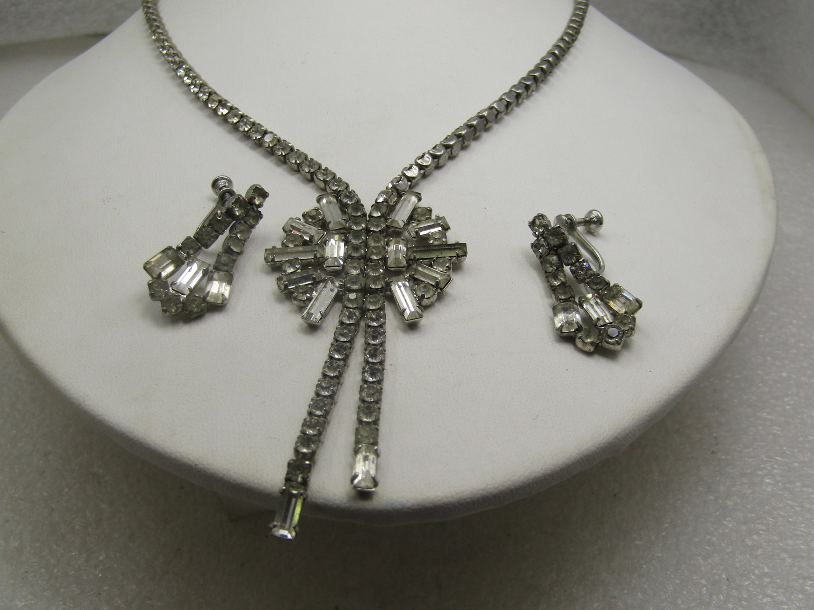 Vintage Rhinestone Drop Necklace & Earrings, 1940's - 3
